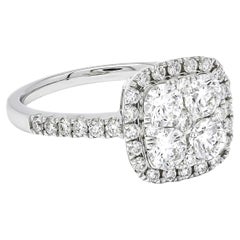 Anello di fidanzamento a grappolo in oro bianco 18KT con diamante naturale da 1,10 carati