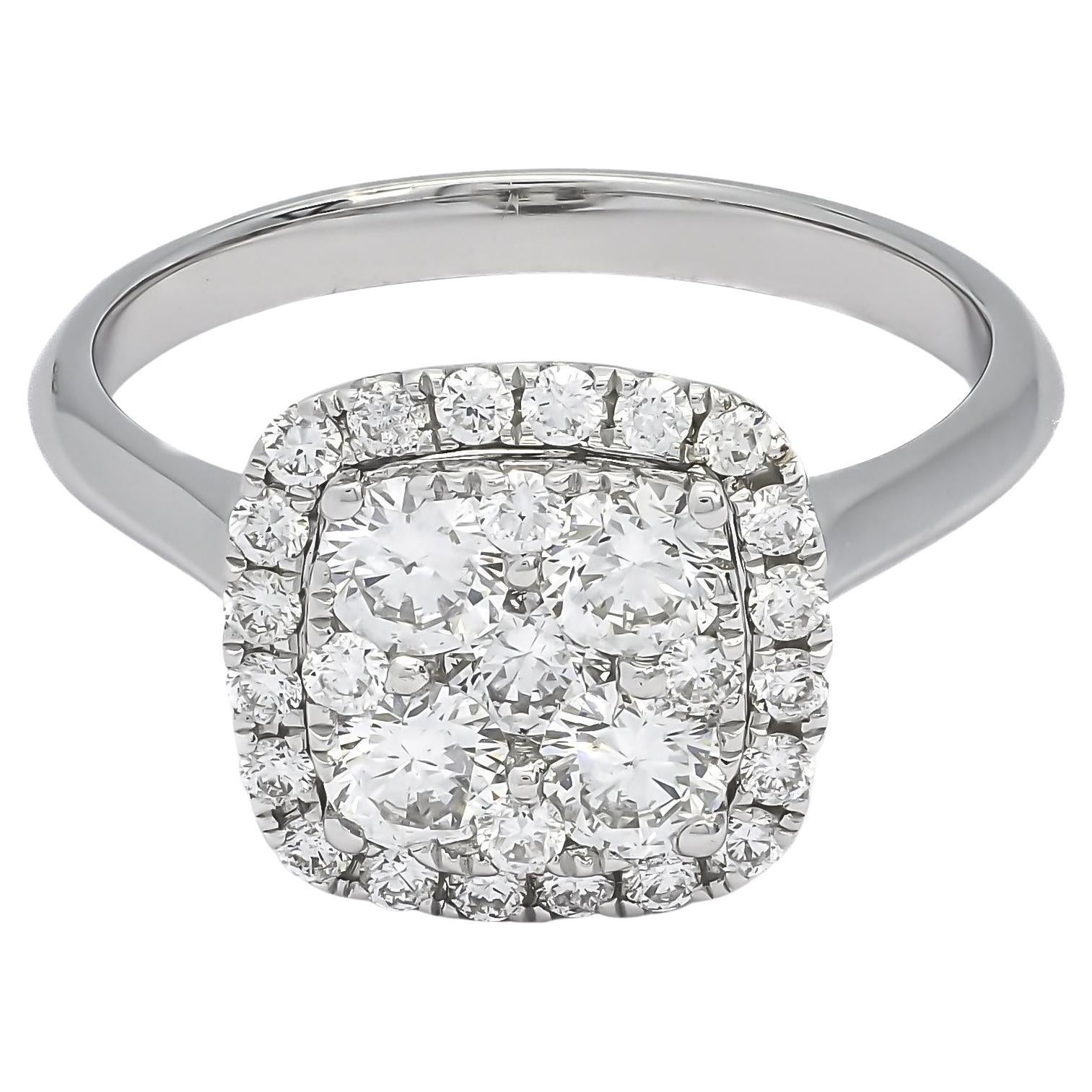 Verlobungsring mit natürlichem Diamant 1,10 Karat 18KT Weißgold Cluster-Halo
