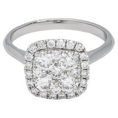 Verlobungsring mit natürlichem Diamant 1,10 Karat 18KT Weißgold Cluster-Halo