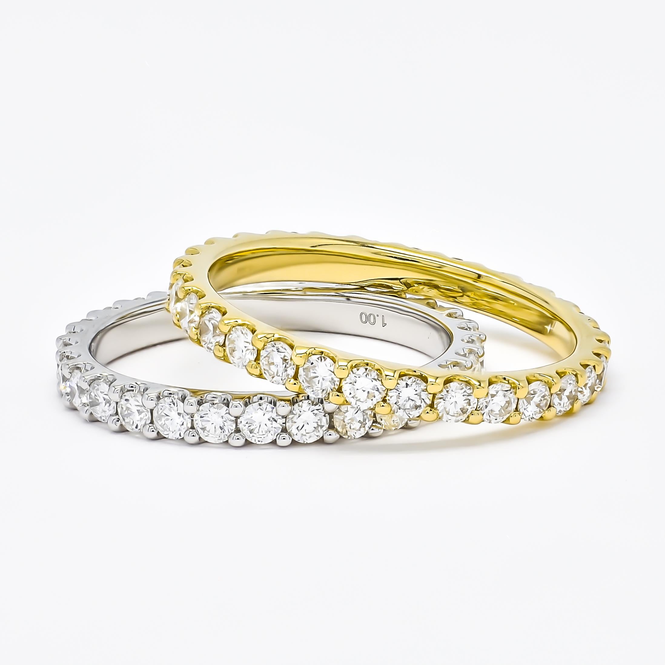 Round Cut Natural Diamond 1.10 Carats 18KT White Gold Full Eternity Wedding Band Ring