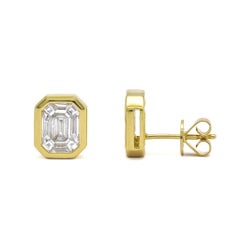 Natural Diamond 1.10 ct Bezel Set Illusion 18 Karat Yellow Gold Stud Earrings