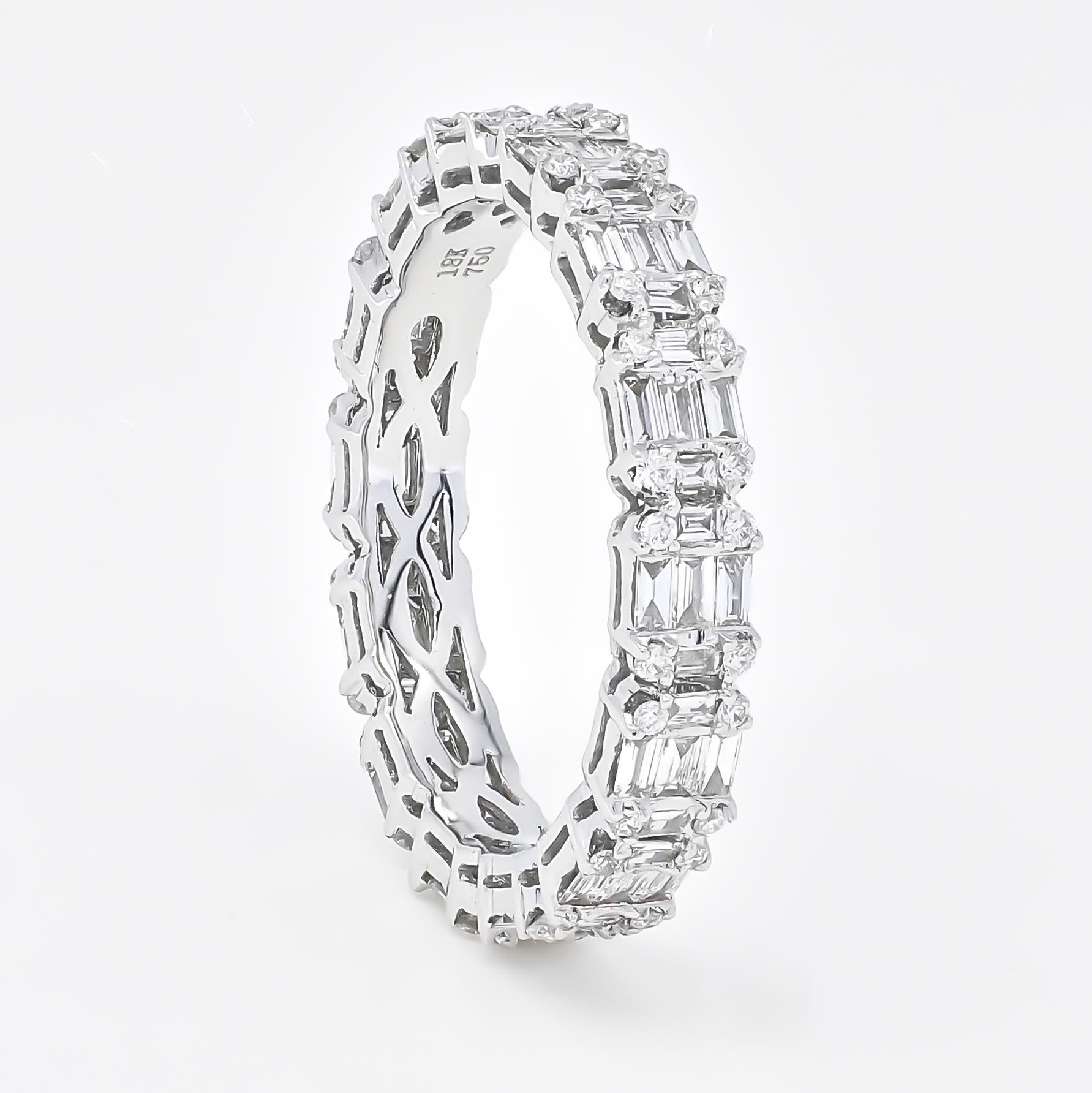 Baguette Cut Natural Diamond 1.12 Carats 18KT White Gold Cluster Full Eternity Band Ring For Sale