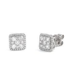 Orecchini a grappolo quadrati in oro bianco 18KT con diamante naturale da 1,12 carati