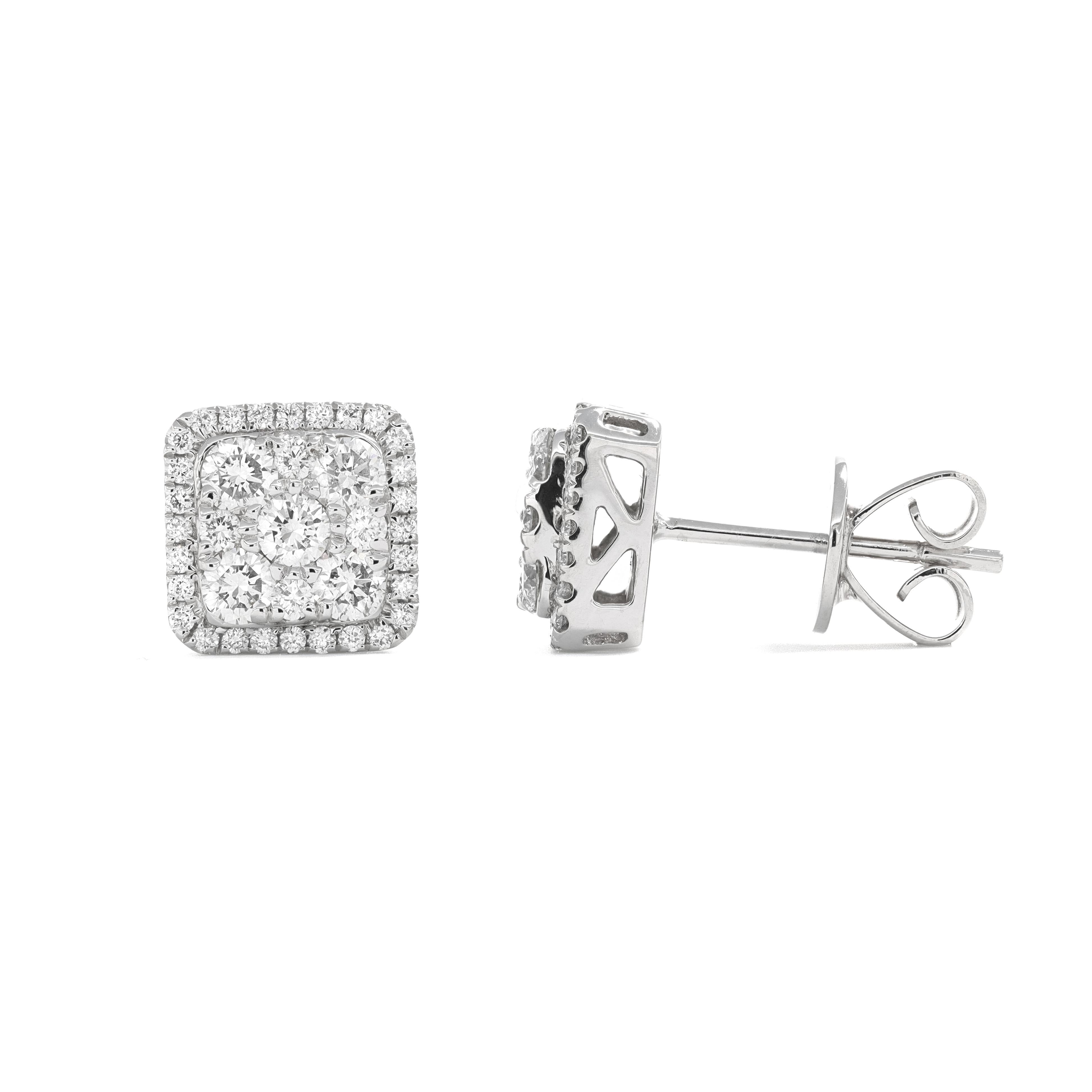 Moderne Boucles d'oreilles en or blanc 18KT avec diamant naturel de 1,12 carats et grappe de diamants carrés en vente