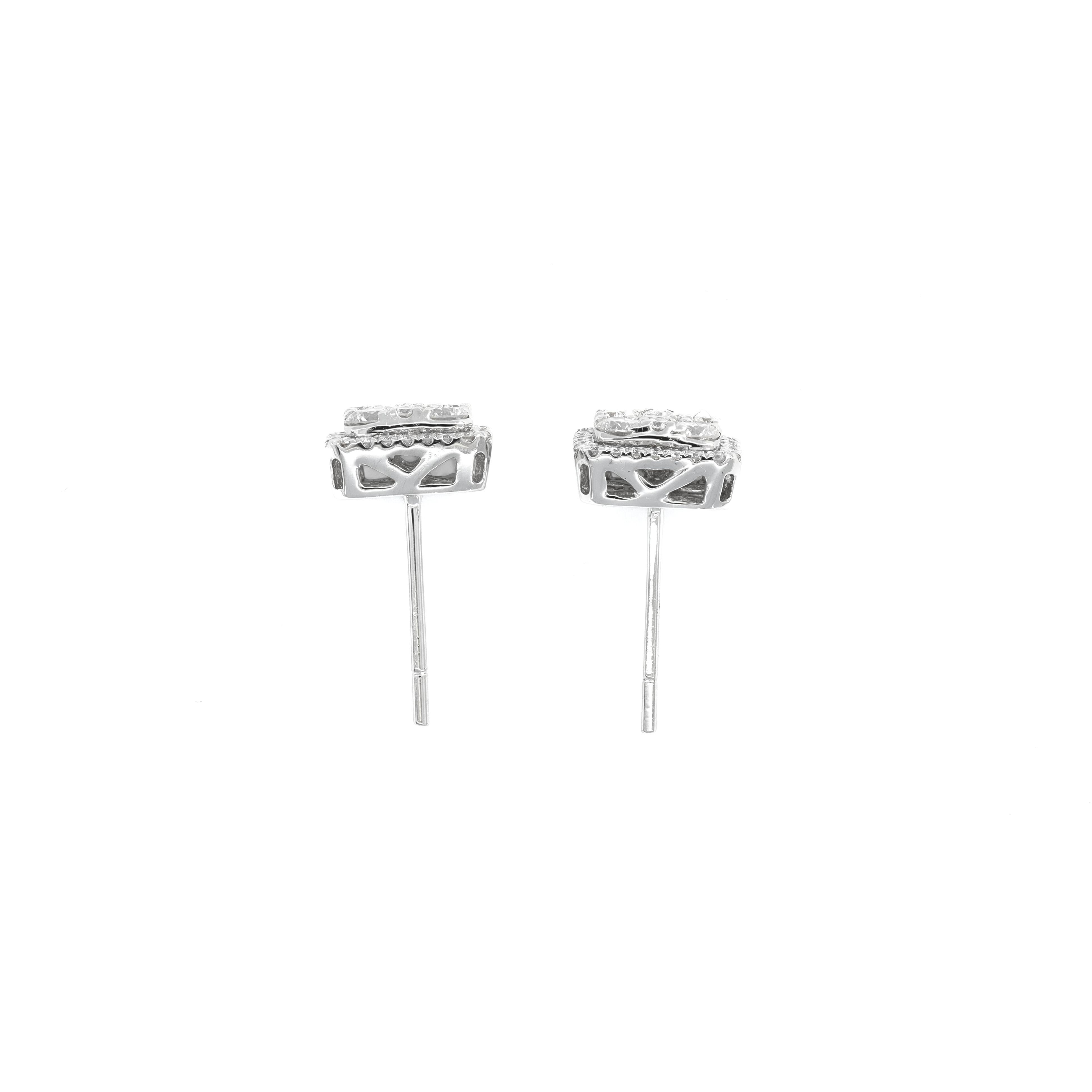 Boucles d'oreilles en or blanc 18KT avec diamant naturel de 1,12 carats et grappe de diamants carrés Neuf - En vente à Antwerpen, BE