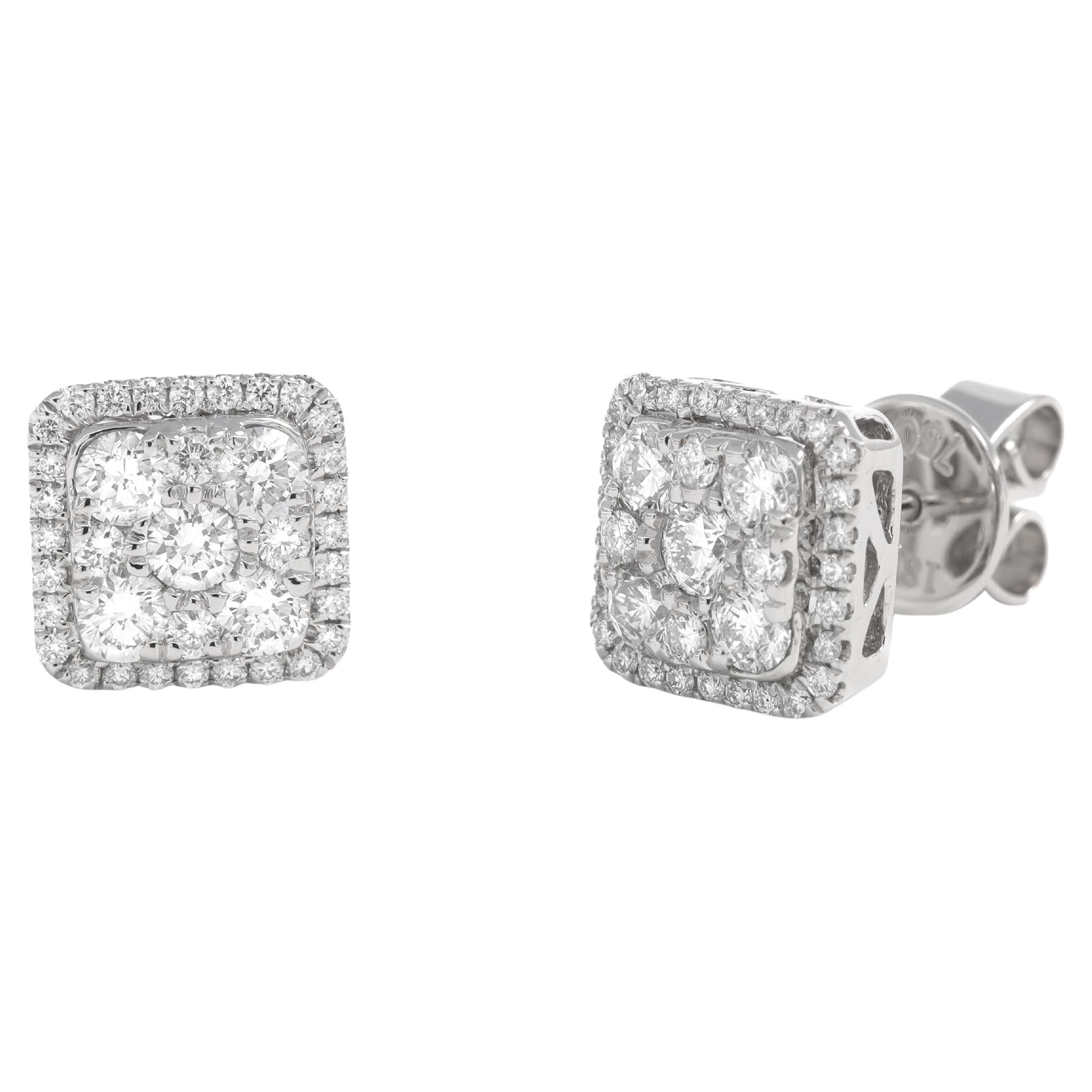 Orecchini a grappolo quadrati in oro bianco 18KT con diamante naturale da 1,12 carati