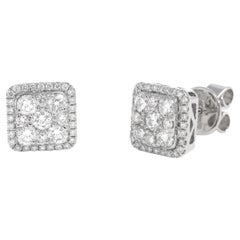 Orecchini a grappolo quadrati in oro bianco 18KT con diamante naturale da 1,12 carati