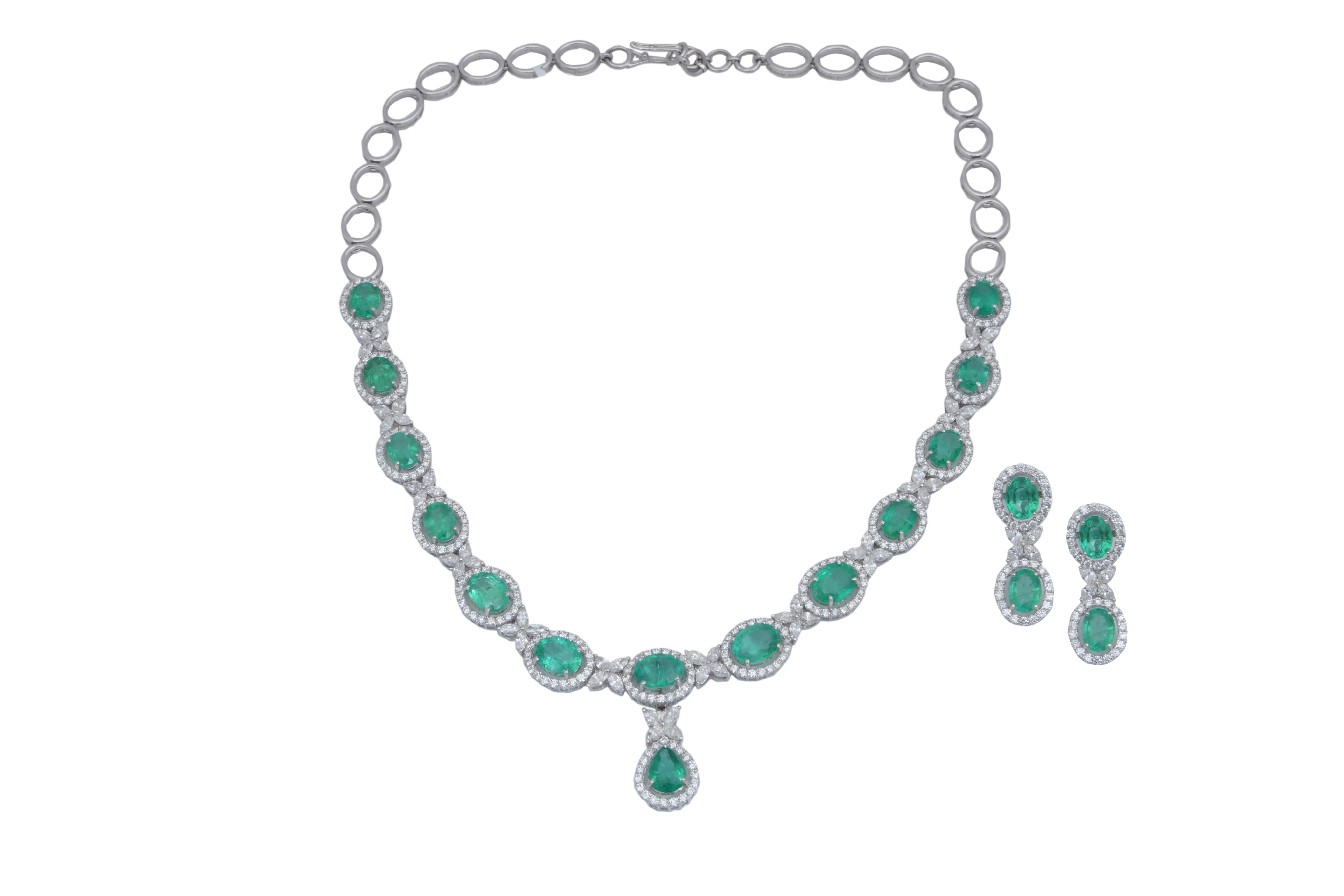 
This is an amazing necklace set with 

Diamonds : 11.29 cts

Gold : 36.40 gms (14k)

Emeralds : 28.17 carats




It's a perfect necklace set for a party wear. the quality of Diamonds are FG colour and vsi purity


 . Please read my reviews to make