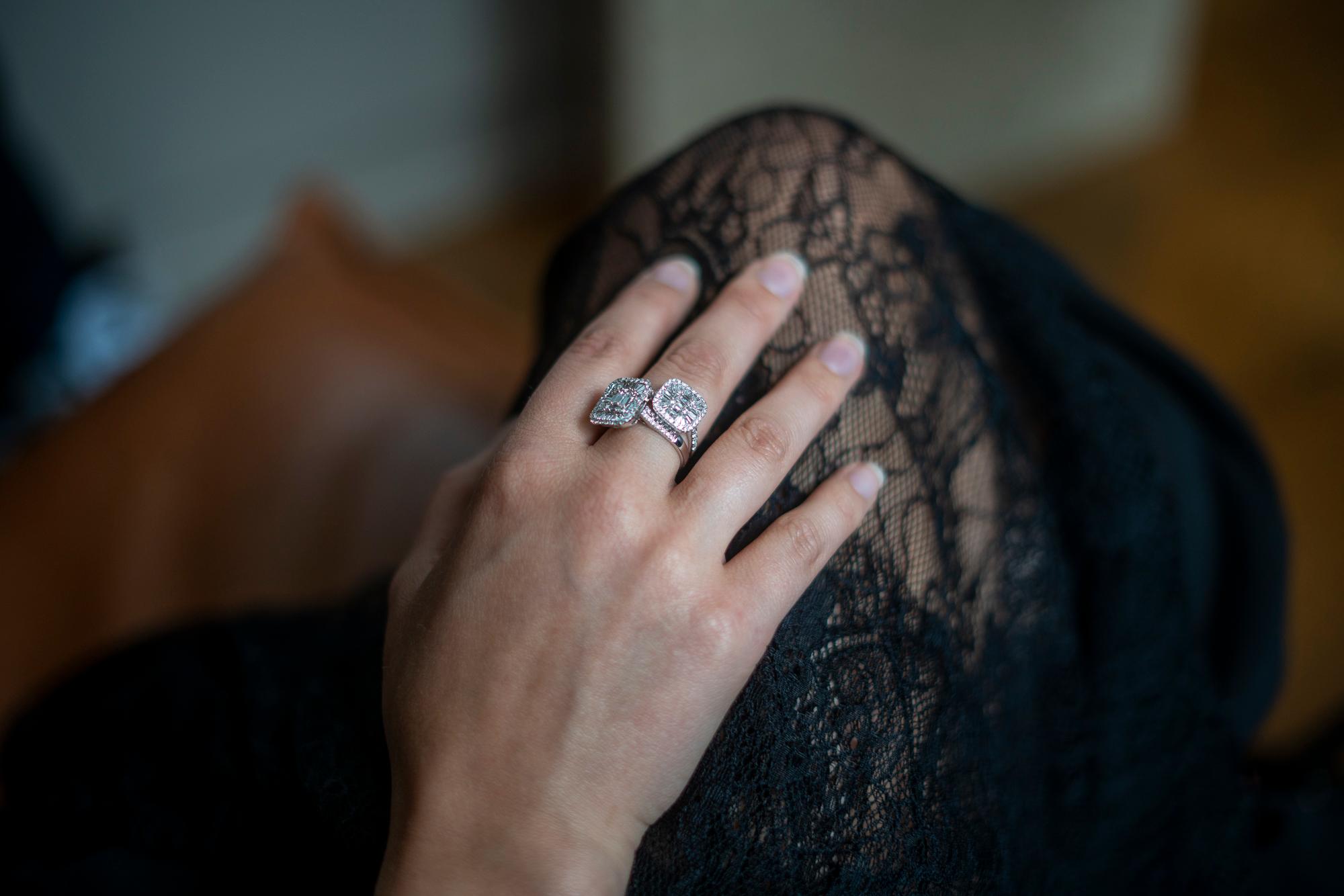 Natural Diamond 1.13 carats 18KT White Gold Cluster Engagement Ring For Sale 4