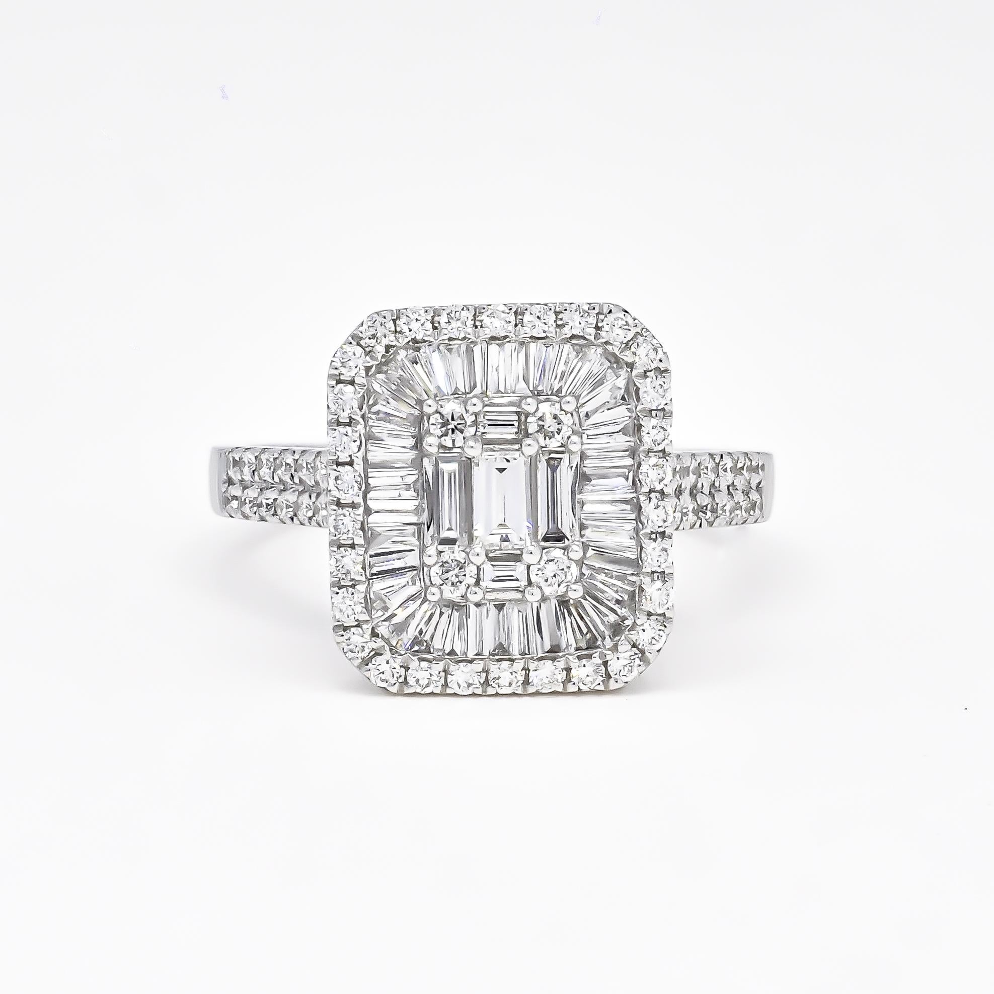 Art Deco Natural Diamond 1.13 carats 18KT White Gold Cluster Engagement Ring For Sale