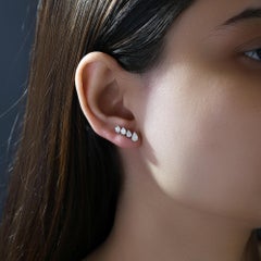 Pendientes Trepadores de Oreja de Diamante Natural 1.13Ct Corte Pera Cuatro Piedras Oro Blanco 18k