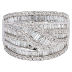 Anillo de oro blanco de 18 quilates con diamantes naturales de 1,15 quilates y varias filas