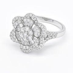 Blumen-Statement-Ring, natürlicher Diamant 1,18 Karat 18 Karat Weißgold