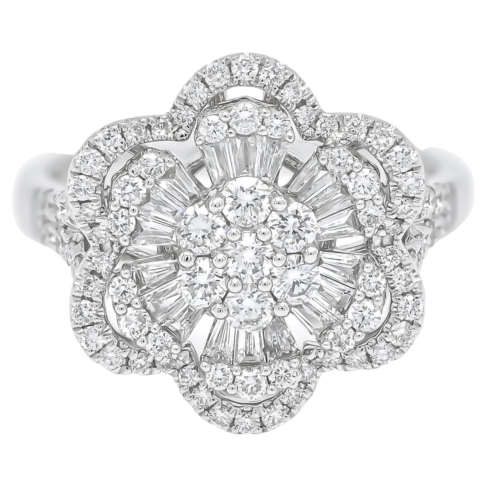 Natural Diamond 1.18 carats 18 Karat White Gold Flower Statement Ring