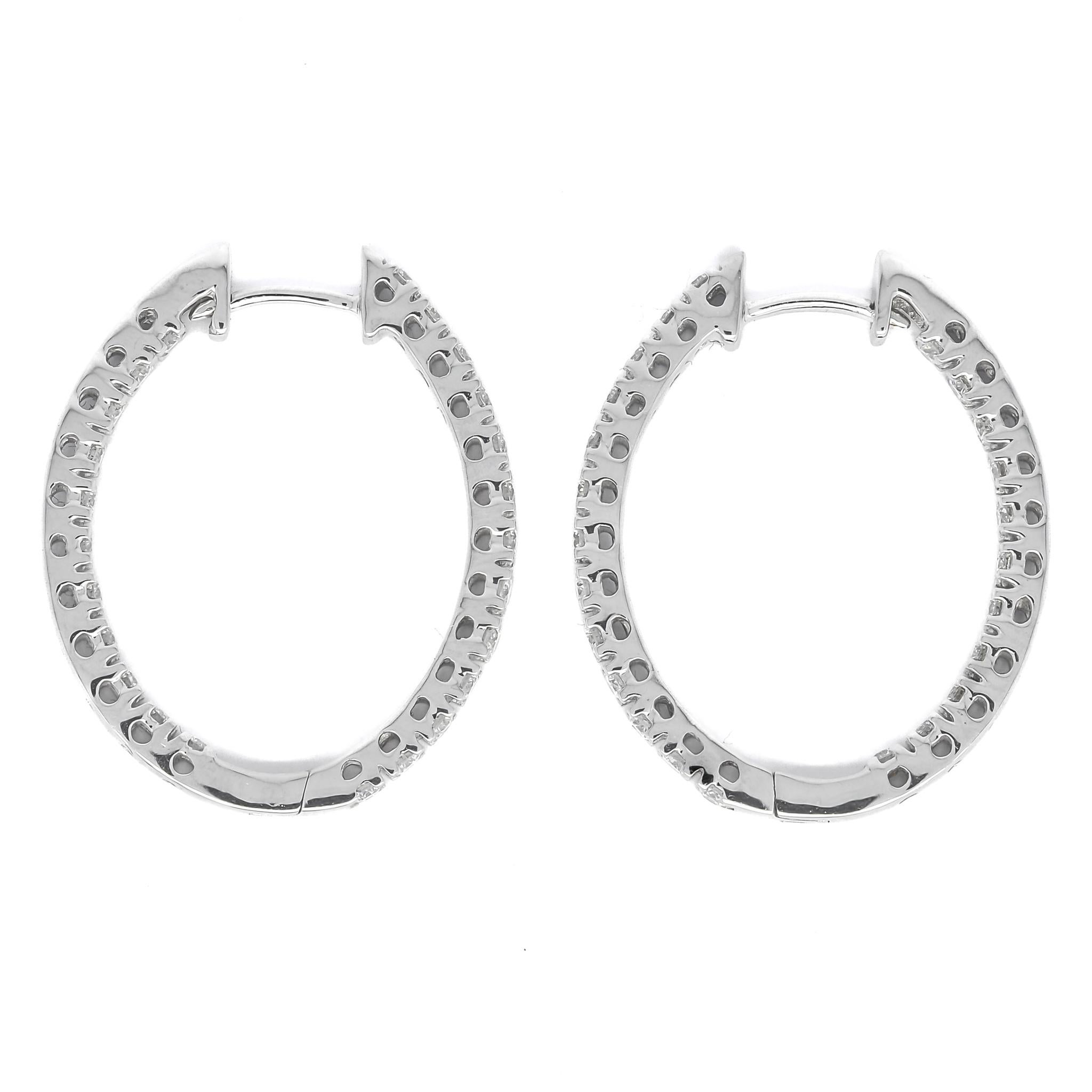 Discover the epitome of luxury with these Natural Diamond 1.20CT 18Karat White Gold Inside Out Brilliant Hoop Earrings. Crafted to perfection, these exquisite earrings feature a stunning arrangement of brilliant-cut diamonds that grace both the