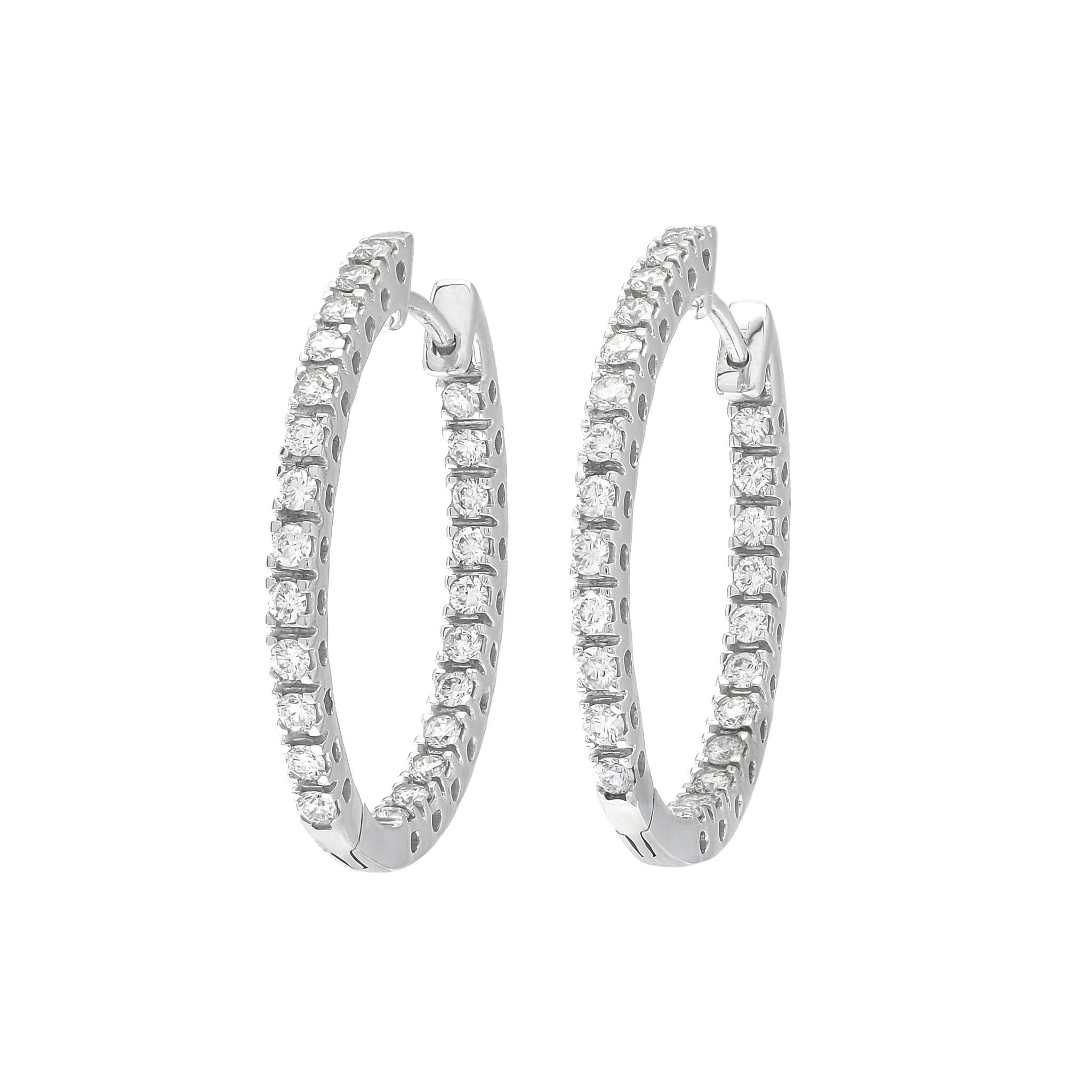 Natural Diamond 1.02 CT 18Karat White Gold Inside Out Brilliant Hoop Earrings In New Condition For Sale In Antwerpen, BE