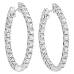 Créoles en or blanc 18 carats avec diamants naturels de 1,02 carat, intérieur extérieur brillants