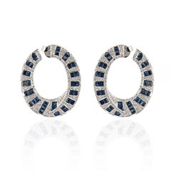 Natural Diamond 1.20cts & Blue Sapphire 4.11cts Earring in 18k Gold