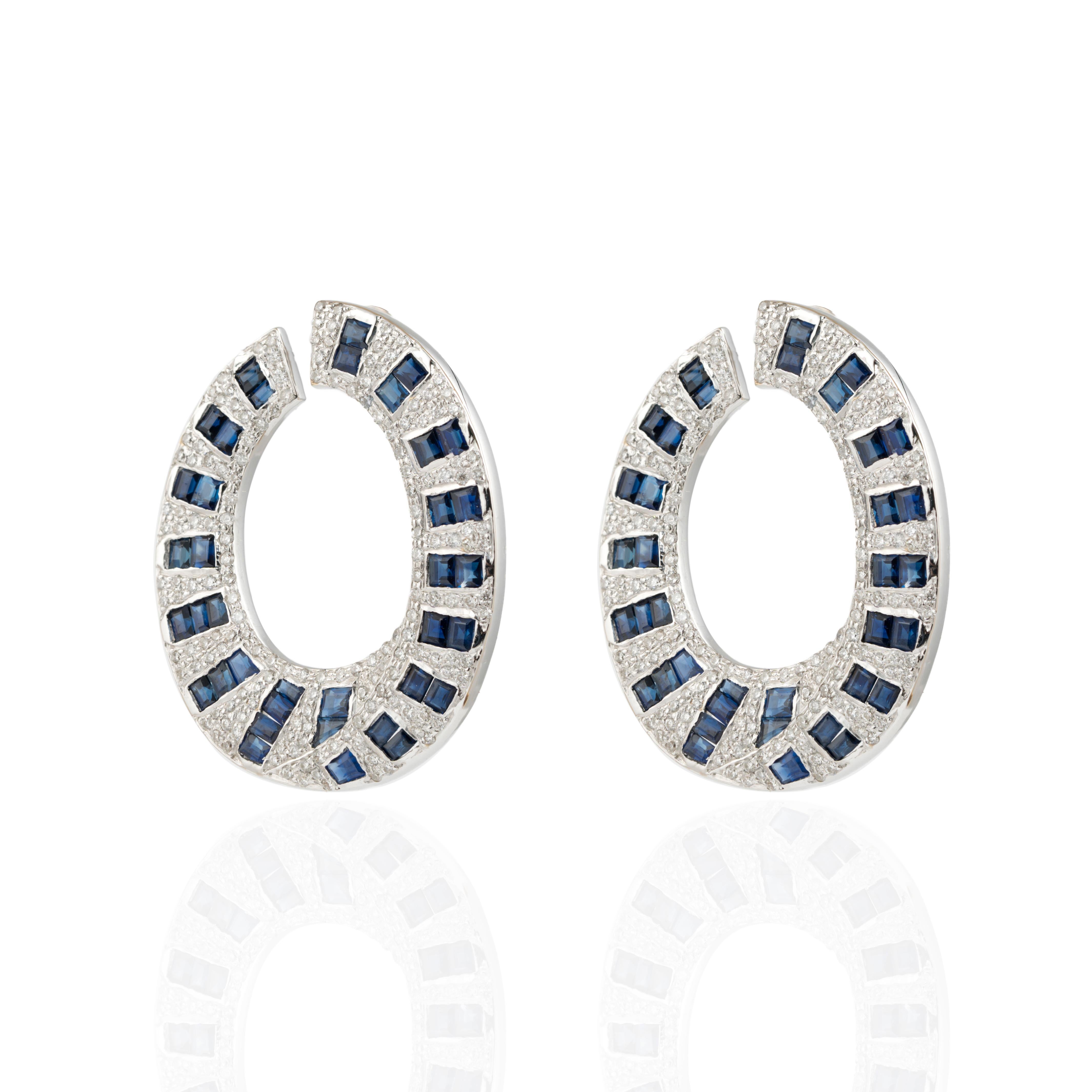 Boucle d'oreille en or 18k 11.768gms Diamant Nature 1.20cts & Saphir Bleu 4.11cts Pour femmes en vente