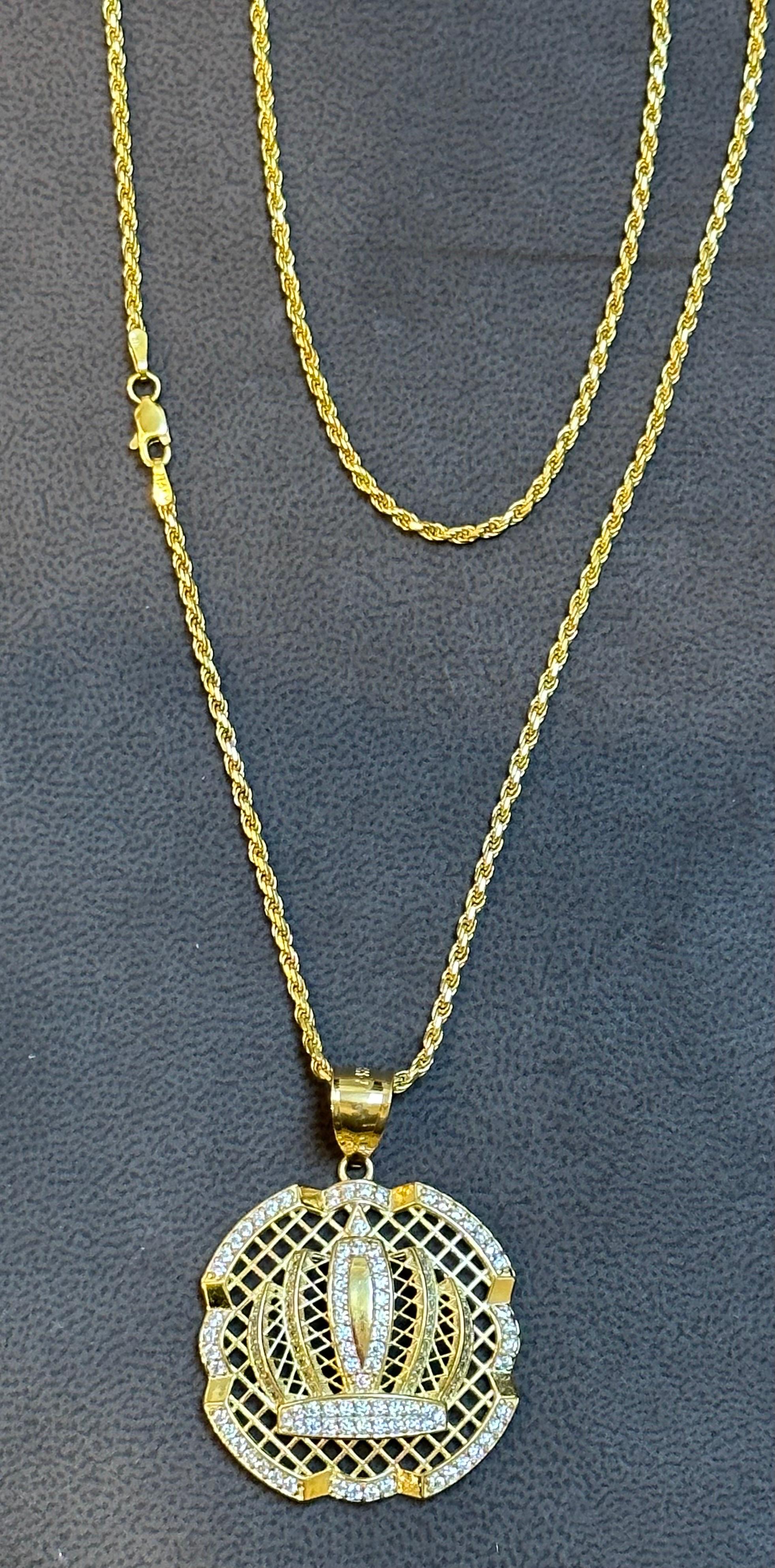 Grand pendentif en or 14 carats avec chaîne en forme de corde et diamants naturels de 1,25 carat en vente 6