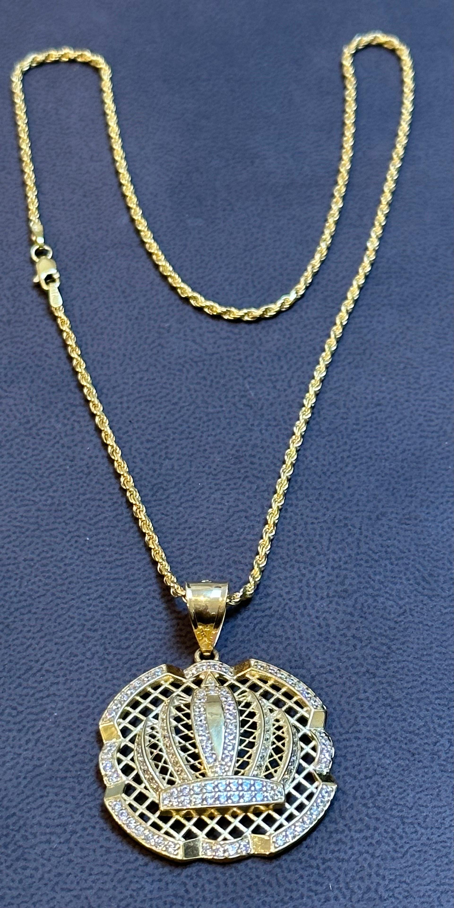 Grand pendentif en or 14 carats avec chaîne en forme de corde et diamants naturels de 1,25 carat en vente 7