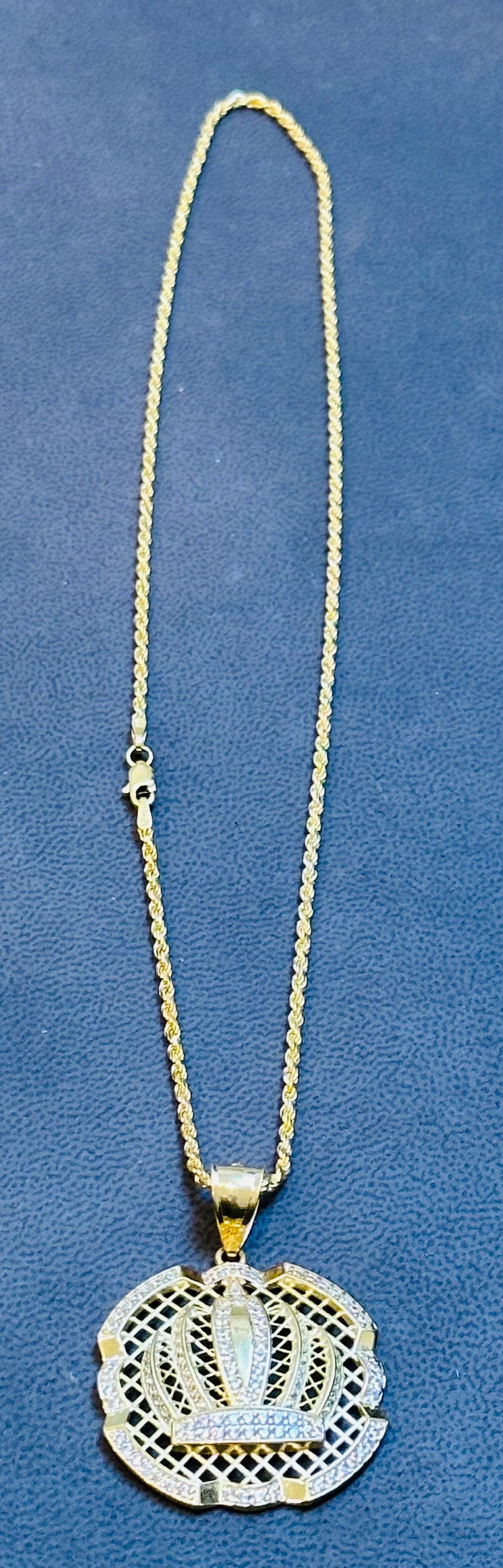 Grand pendentif en or 14 carats avec chaîne en forme de corde et diamants naturels de 1,25 carat en vente 8