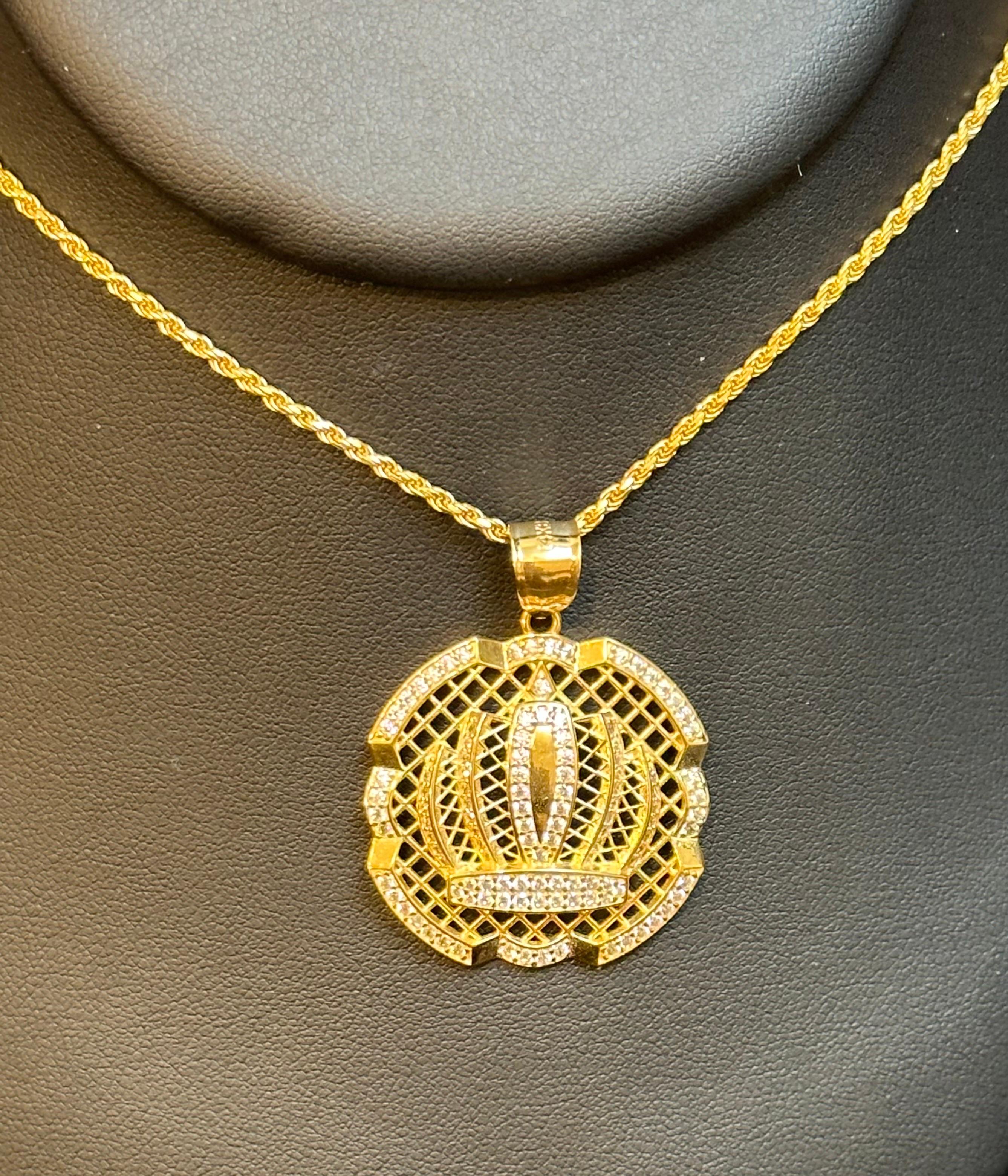 Grand pendentif en or 14 carats avec chaîne en forme de corde et diamants naturels de 1,25 carat en vente 10