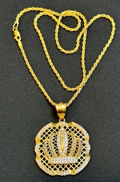 Natural Diamond 1.25 Carat Large Pendant in 14 Karat Gold with Rope Chain