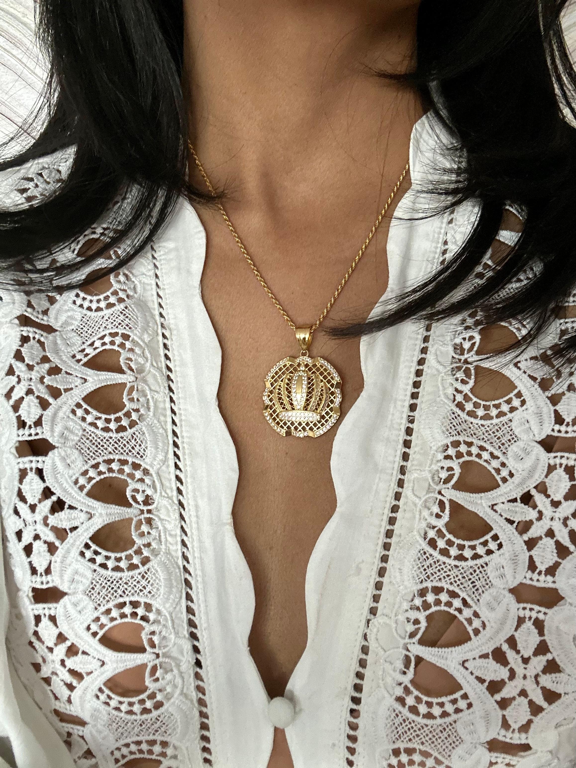 Grand pendentif en or 14 carats avec chaîne en forme de corde et diamants naturels de 1,25 carat en vente 11