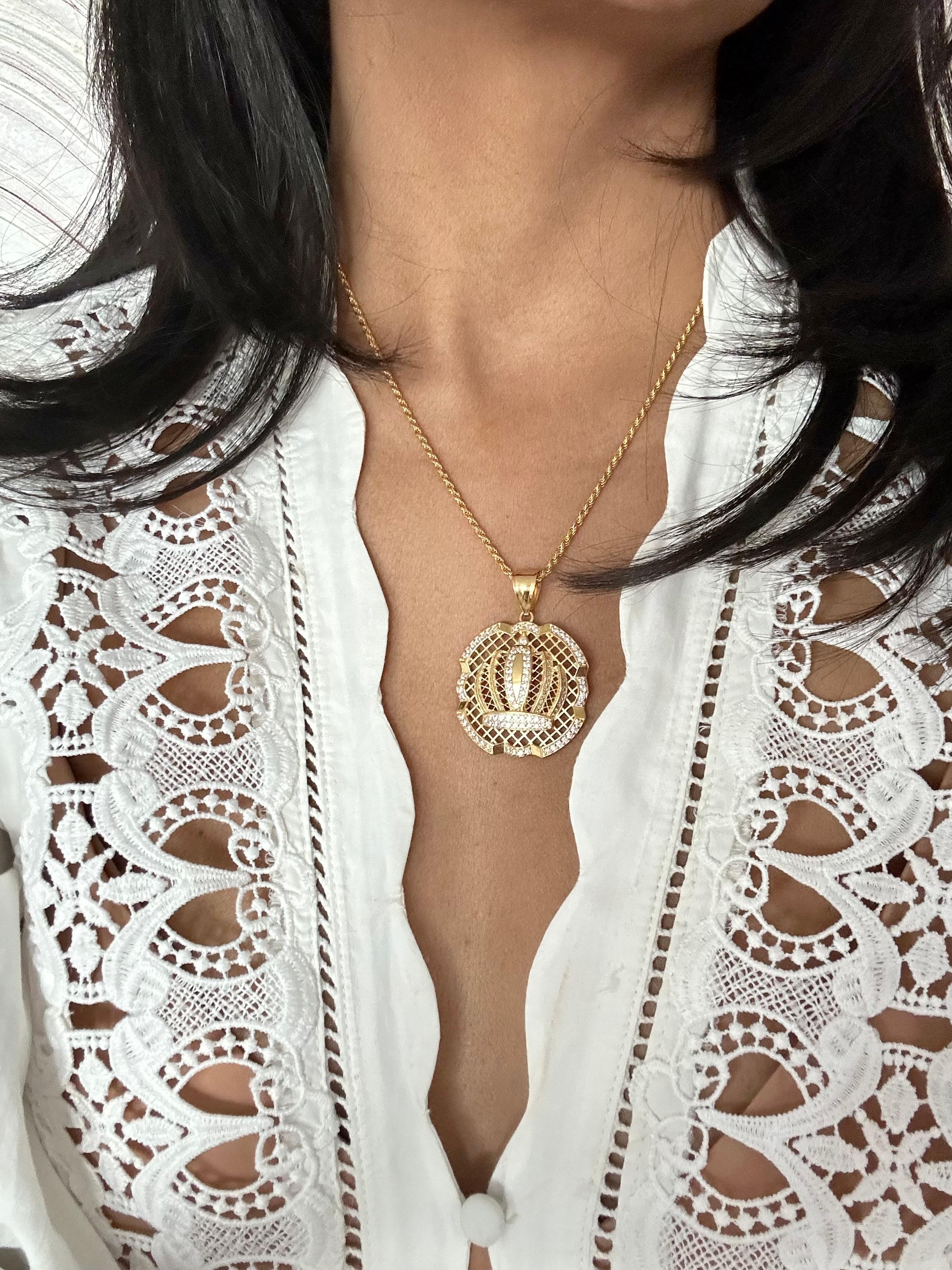 Grand pendentif en or 14 carats avec chaîne en forme de corde et diamants naturels de 1,25 carat en vente 12