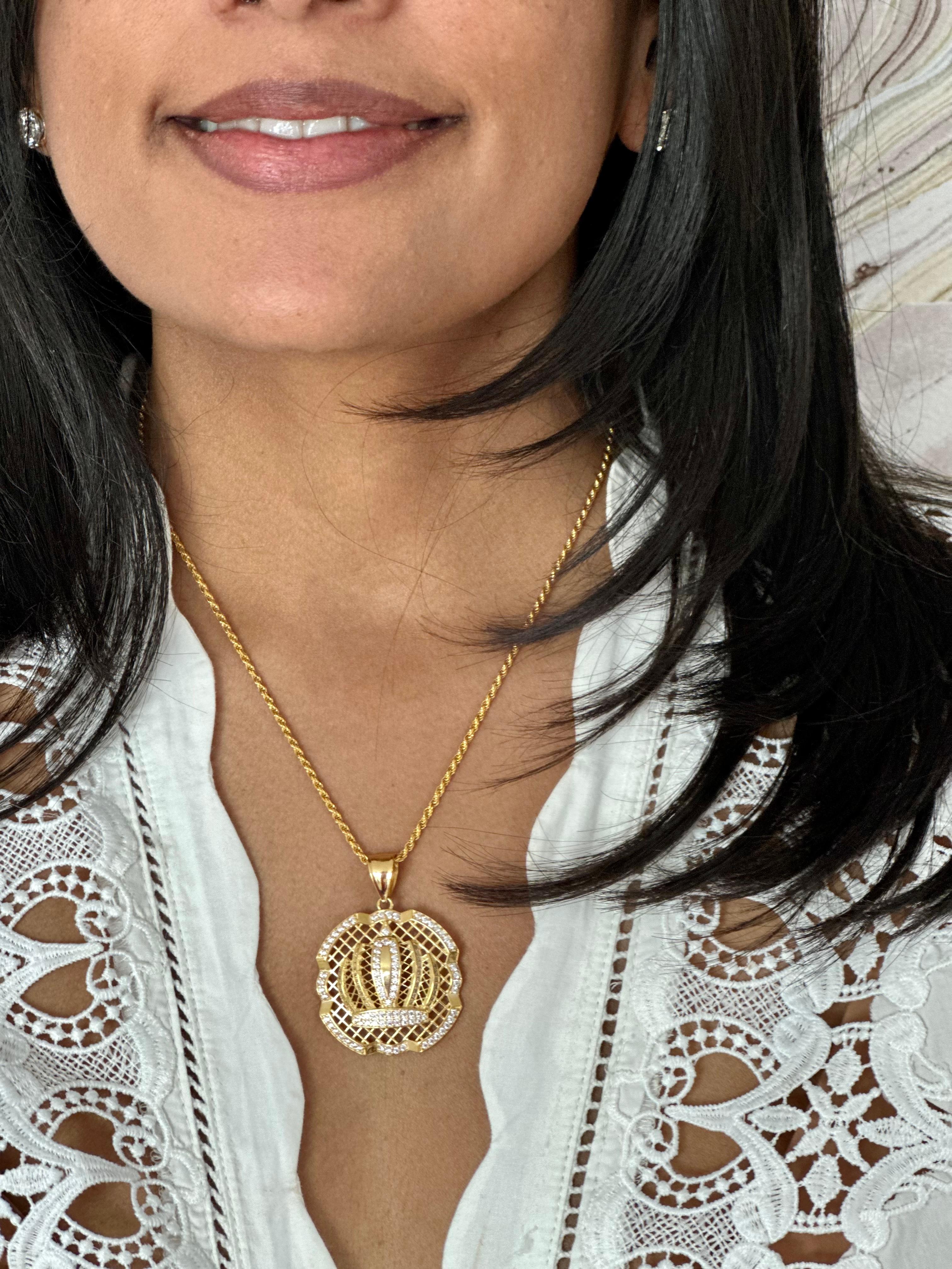 Grand pendentif en or 14 carats avec chaîne en forme de corde et diamants naturels de 1,25 carat en vente 13