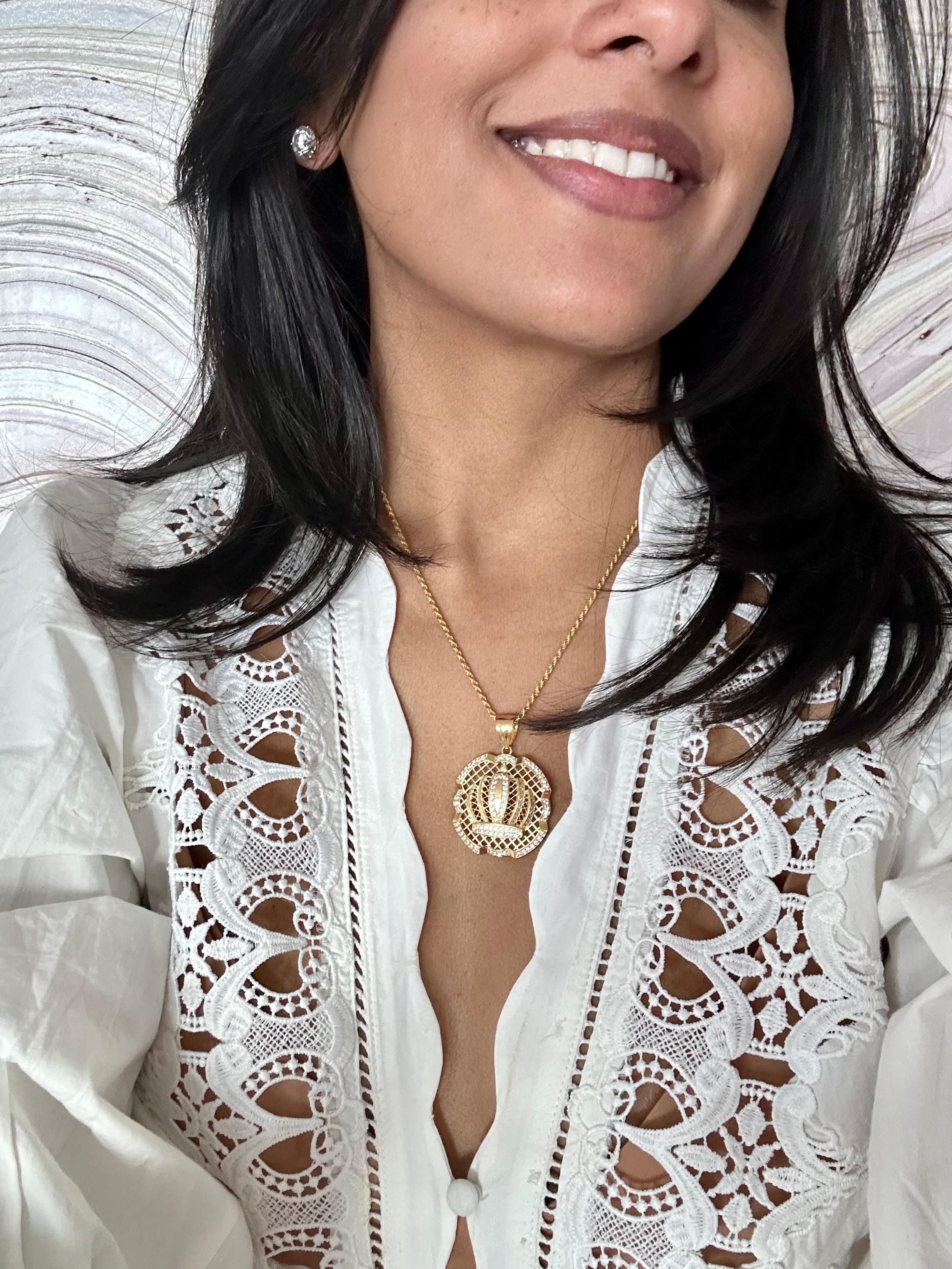 Grand pendentif en or 14 carats avec chaîne en forme de corde et diamants naturels de 1,25 carat en vente 14