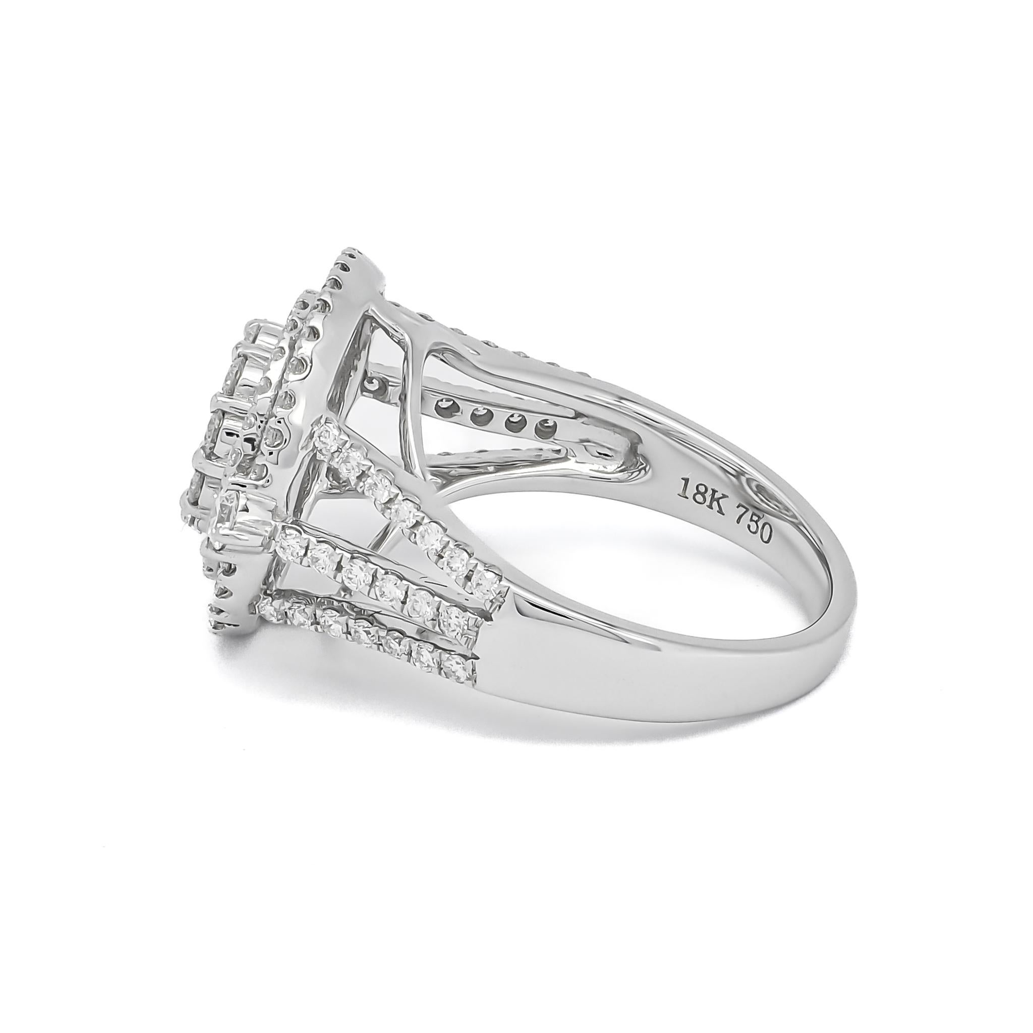 Taille ronde Bague de fiançailles halo en or blanc 18 carats avec diamant naturel de 1,25 carat en vente