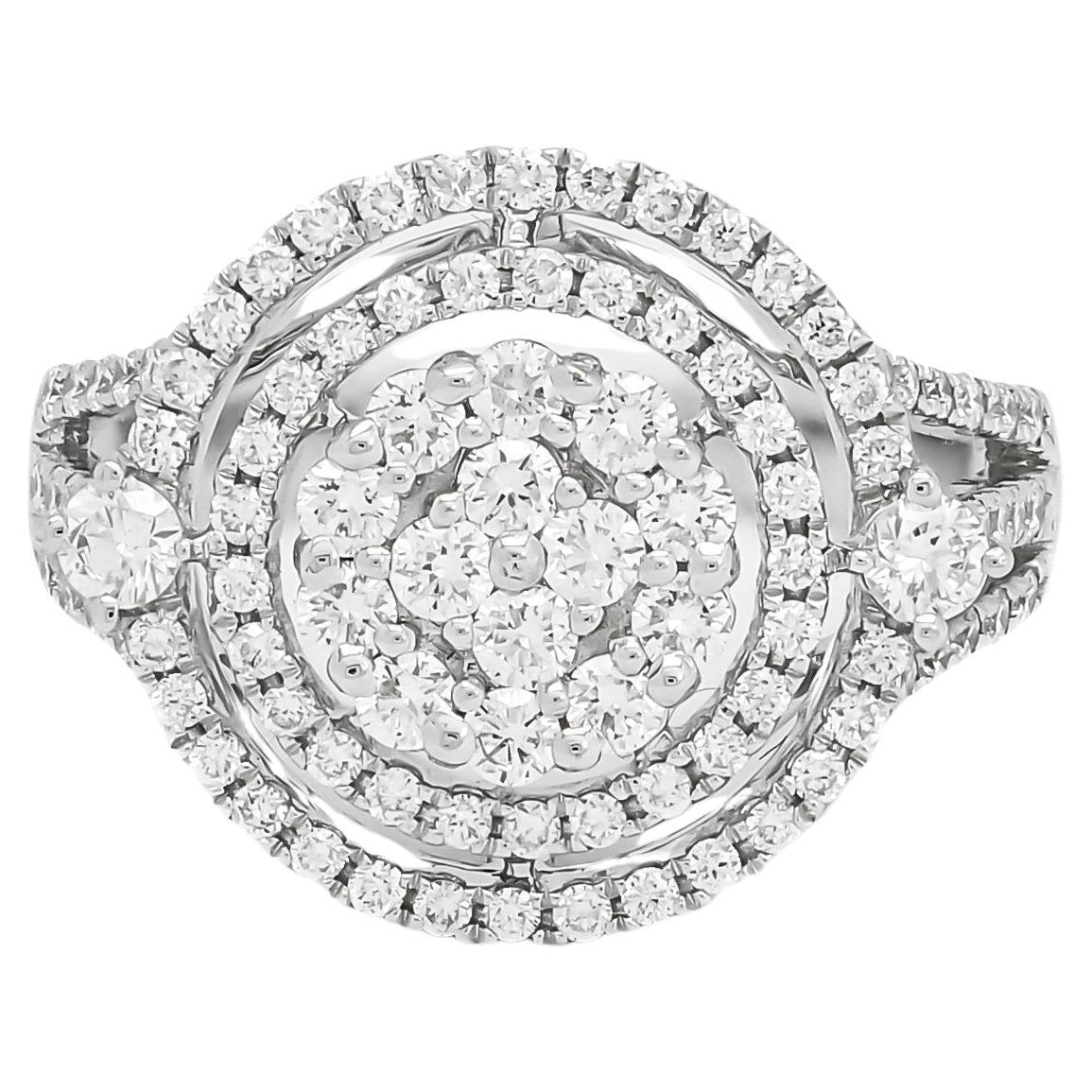Anillo de compromiso con halo de diamantes naturales de 1,25 quilates y oro blanco de 18 quilates