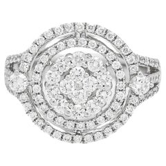 Natural Diamond 1.25 carats 18 KT White Gold Cluster Halo Engagement Ring 