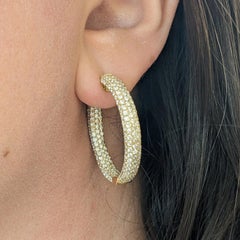 Natural Diamond 1.25" Pave Hoop Earrings 4.80 cttw in 18k Yellow Gold