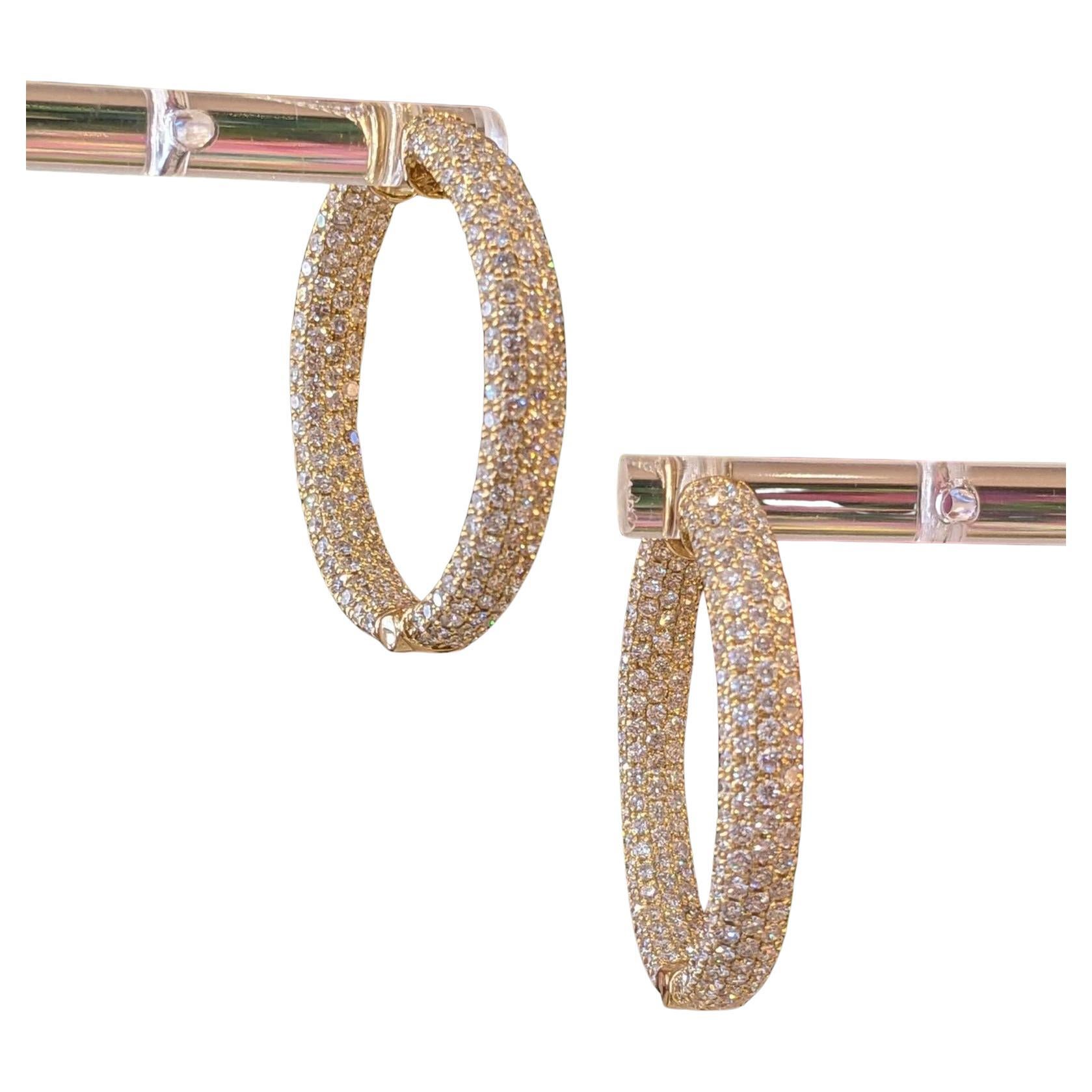 Natural Diamond 1.25" Pave Hoop Earrings 4.80 cttw in 18k Yellow Gold