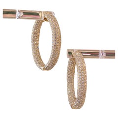 Natural Diamond 1.25" Pave Hoop Earrings 4.80 cttw in 18k Yellow Gold
