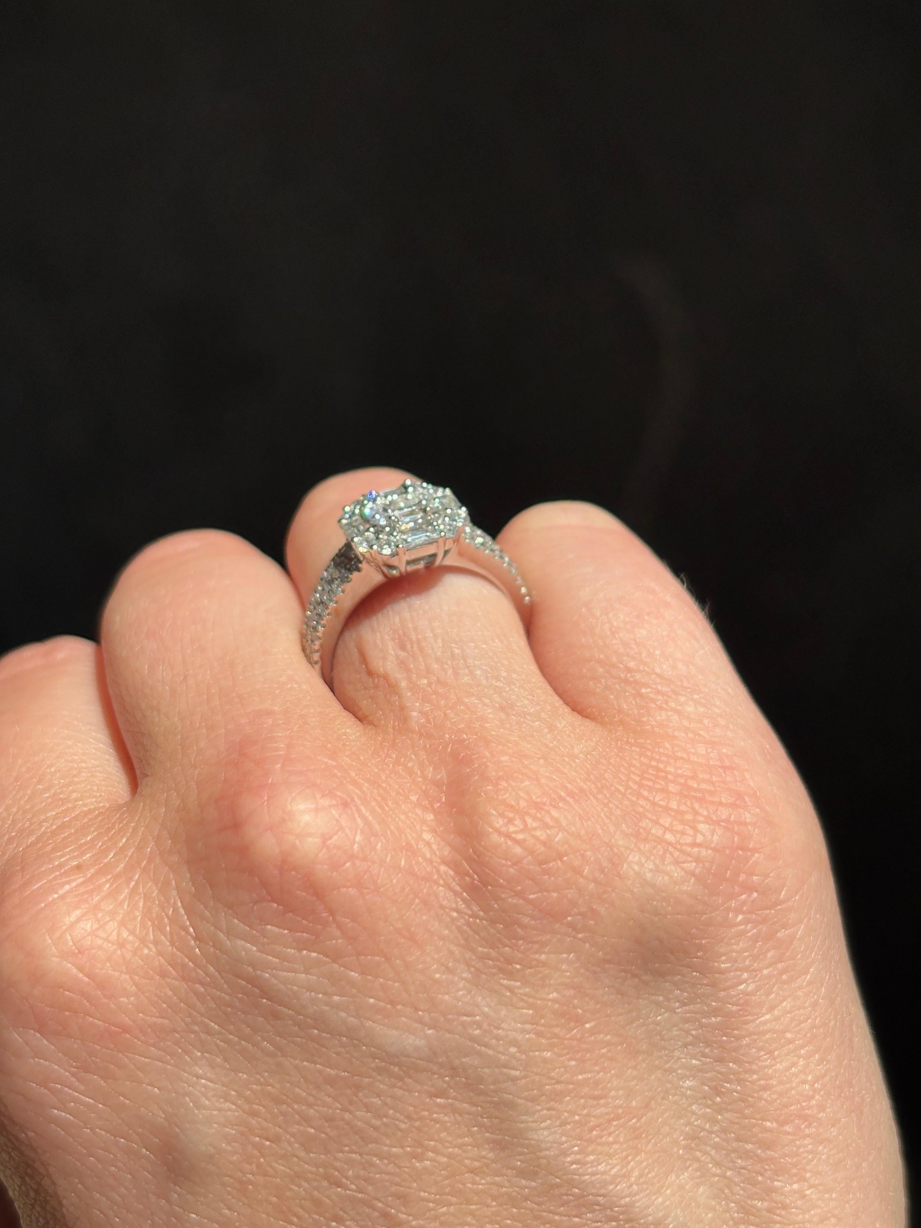 Art Deco-Cocktailring, natürlicher Diamant 1,27 Karat 18KT Weißgold im Angebot 4