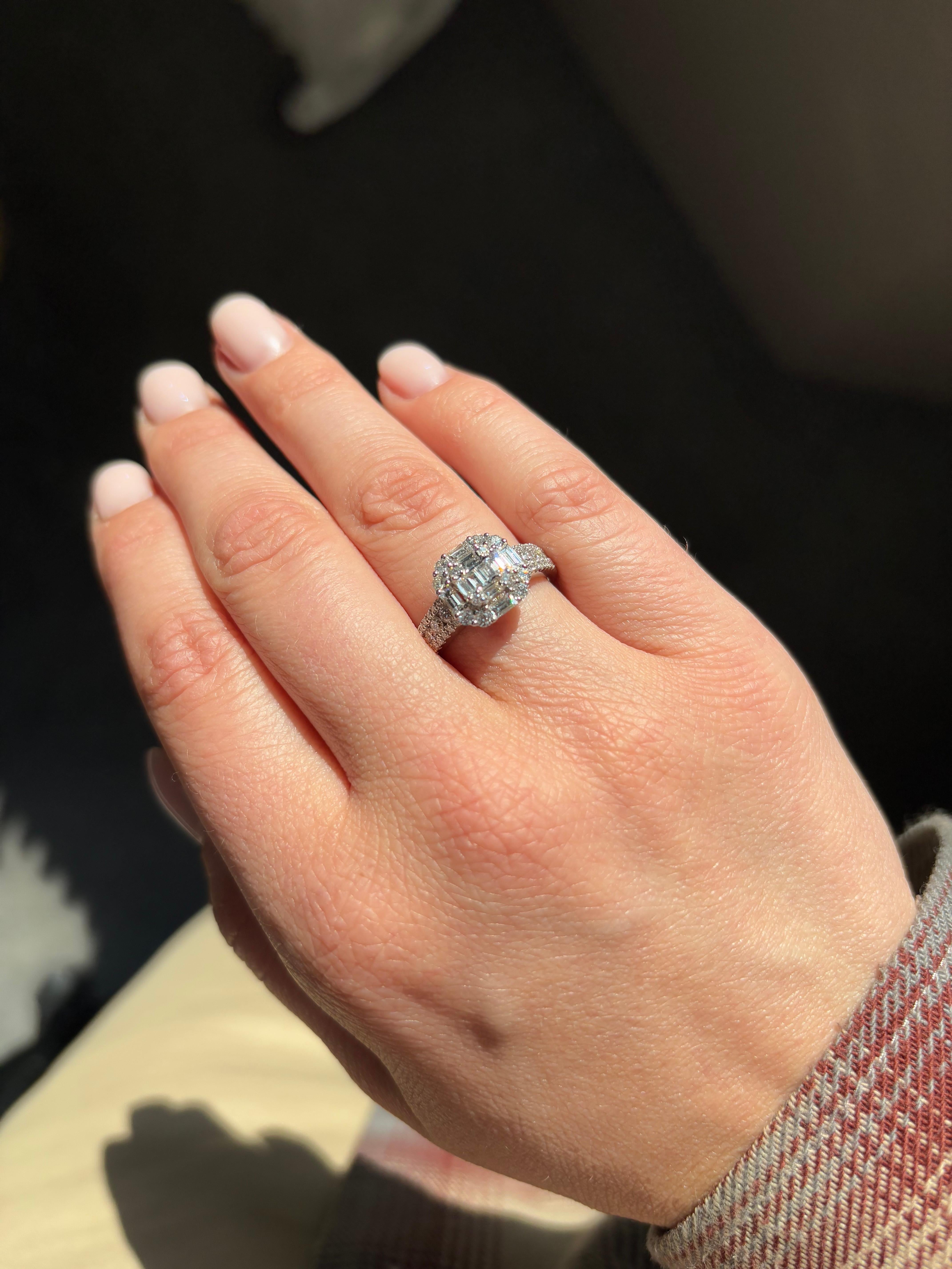 Art Deco-Cocktailring, natürlicher Diamant 1,27 Karat 18KT Weißgold im Angebot 5