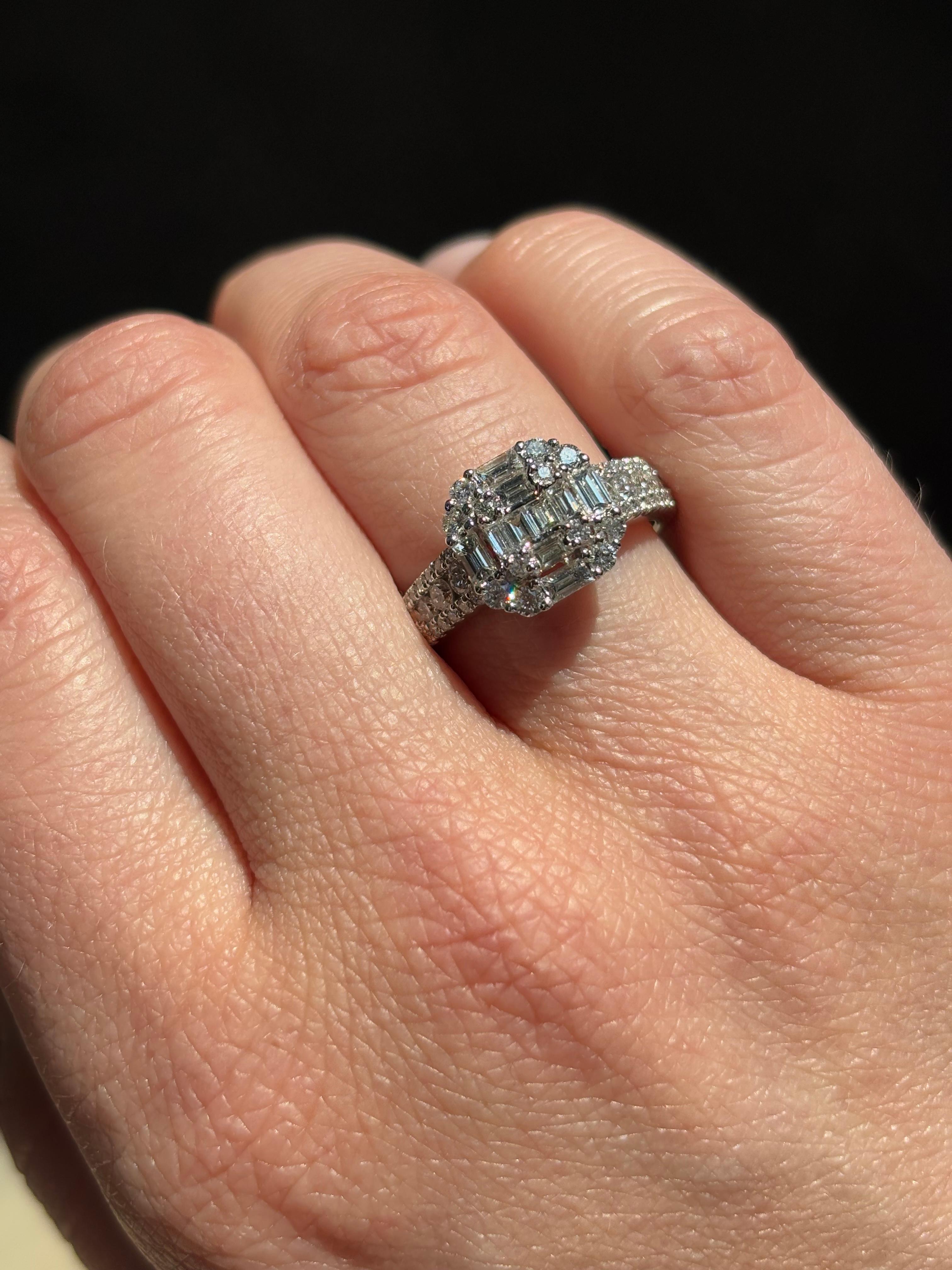Art Deco-Cocktailring, natürlicher Diamant 1,27 Karat 18KT Weißgold im Angebot 7