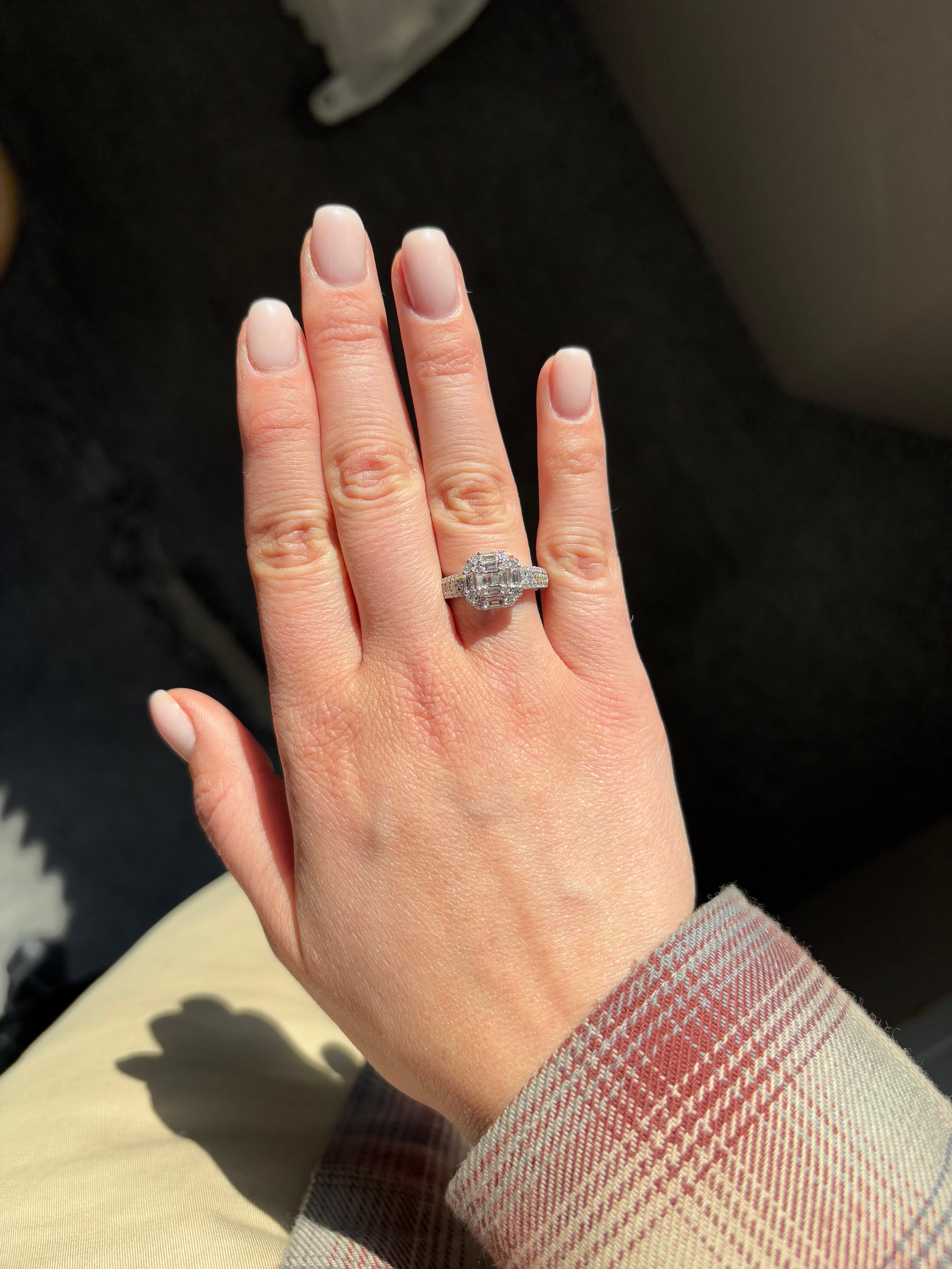 Art Deco-Cocktailring, natürlicher Diamant 1,27 Karat 18KT Weißgold im Angebot 8
