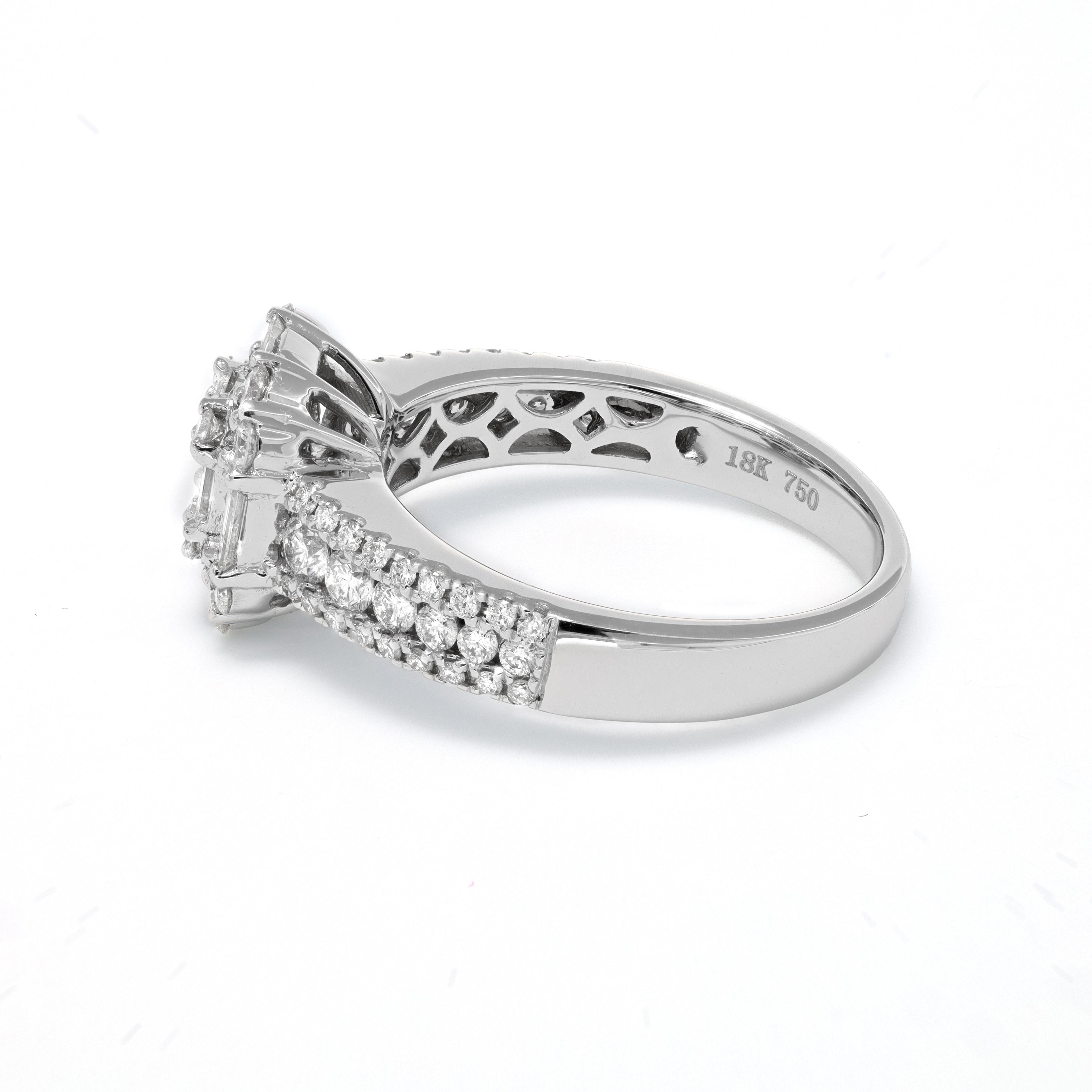 Art Deco-Cocktailring, natürlicher Diamant 1,27 Karat 18KT Weißgold (Art déco) im Angebot