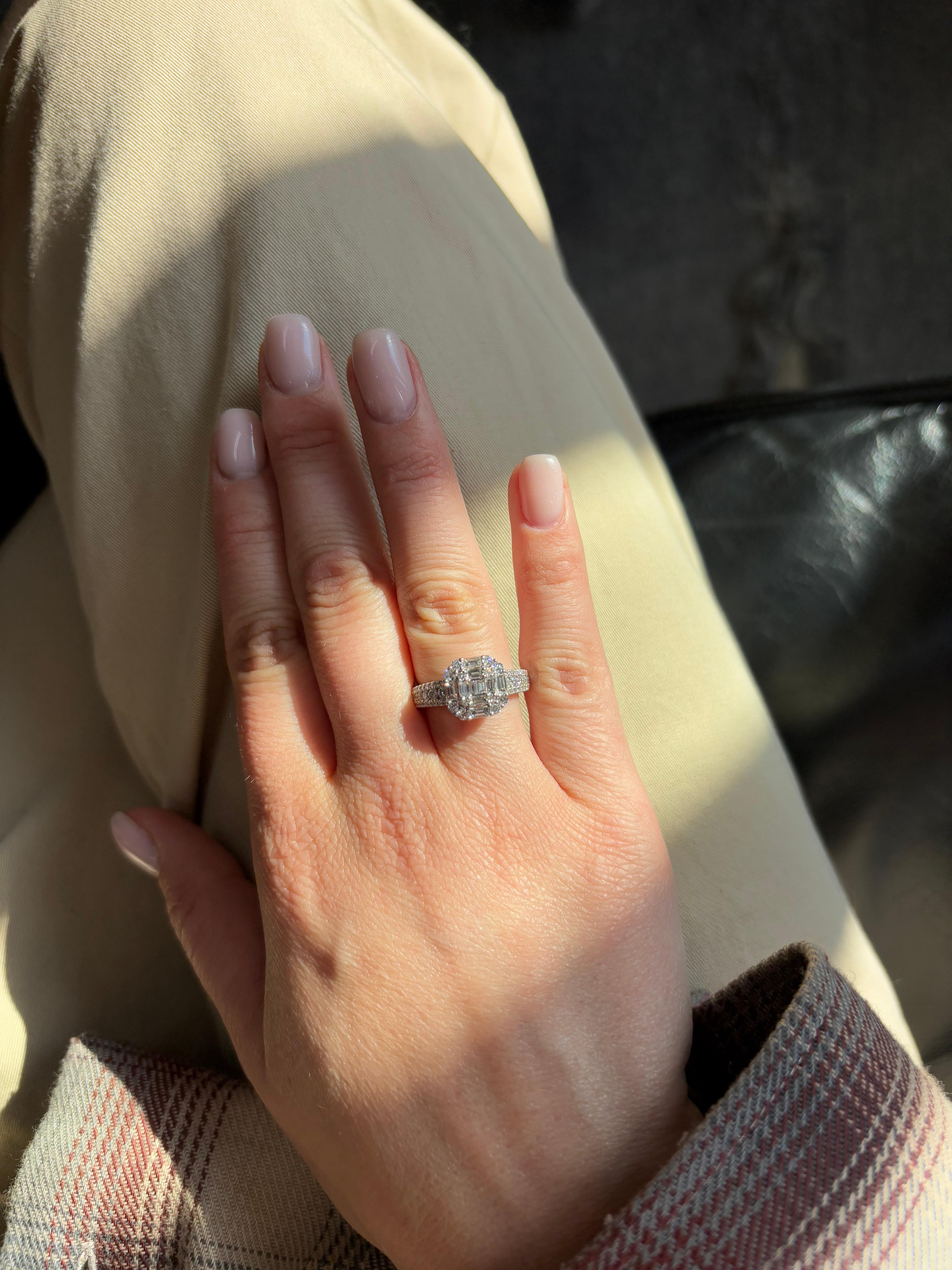Art Deco-Cocktailring, natürlicher Diamant 1,27 Karat 18KT Weißgold im Zustand „Neu“ im Angebot in Antwerpen, BE
