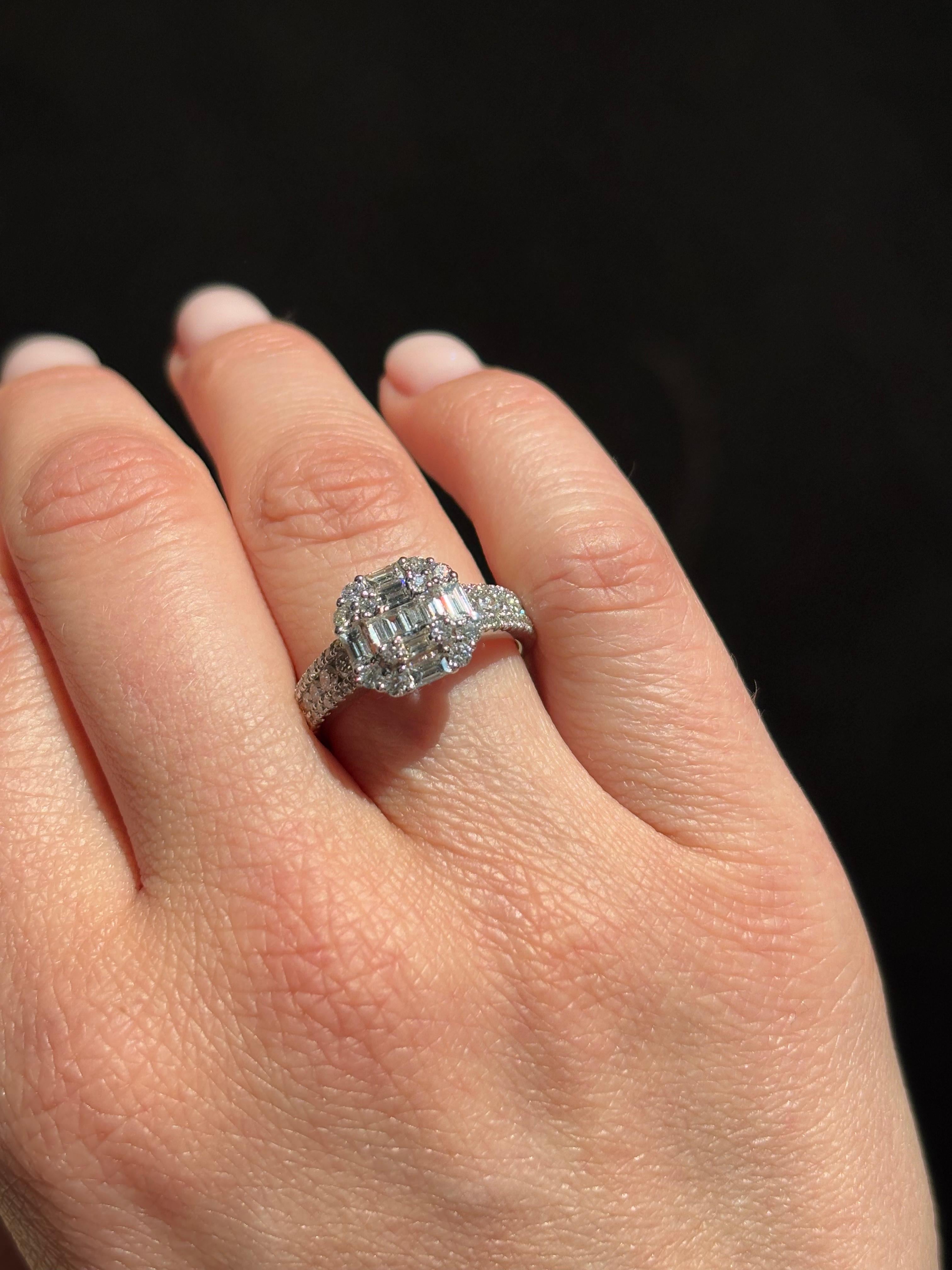 Art Deco-Cocktailring, natürlicher Diamant 1,27 Karat 18KT Weißgold im Angebot 3