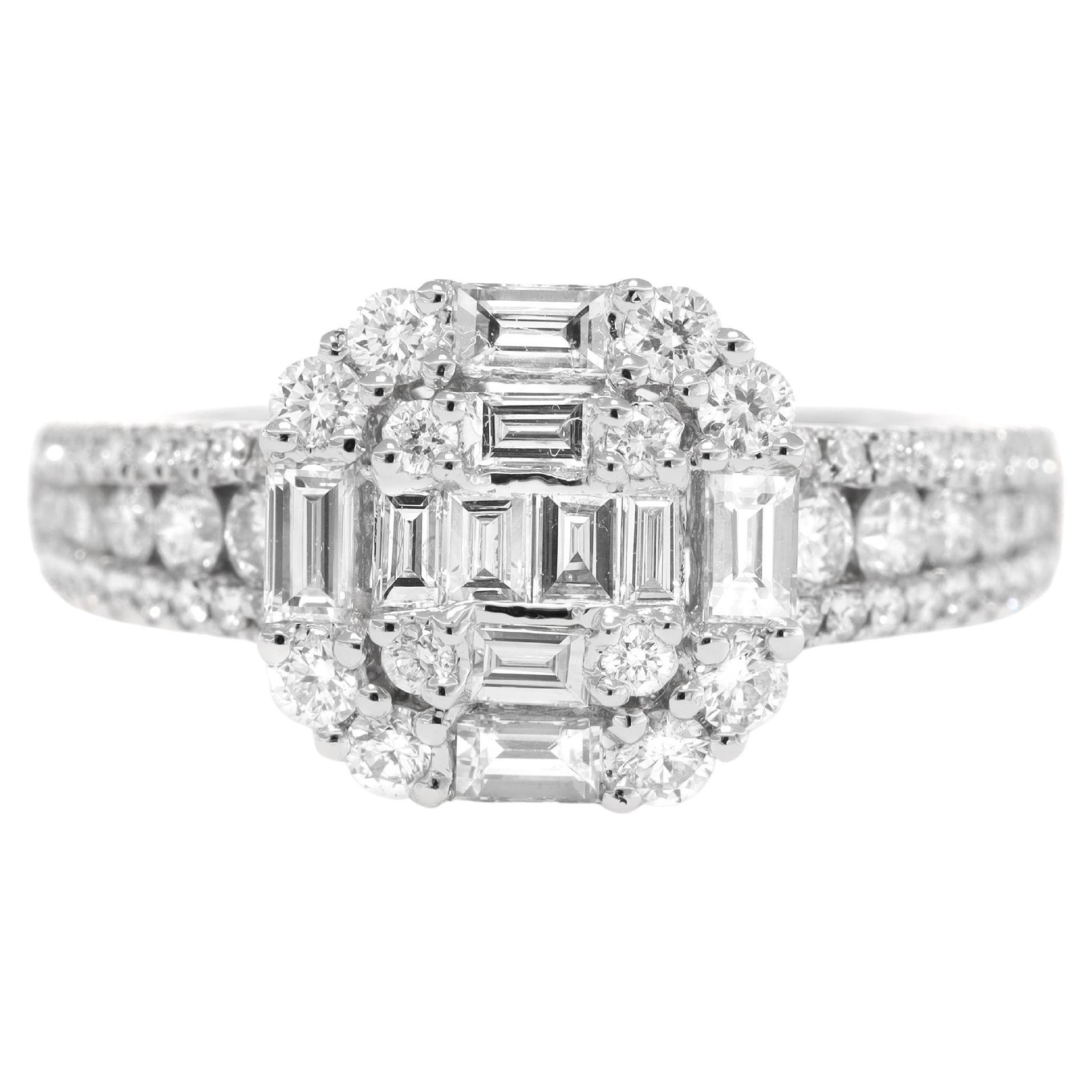 Art Deco-Cocktailring, natürlicher Diamant 1,27 Karat 18KT Weißgold