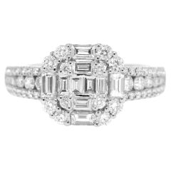 Diamante natural 1,27 quilates Anillo de cóctel Art Decó de oro blanco de 18 quilates