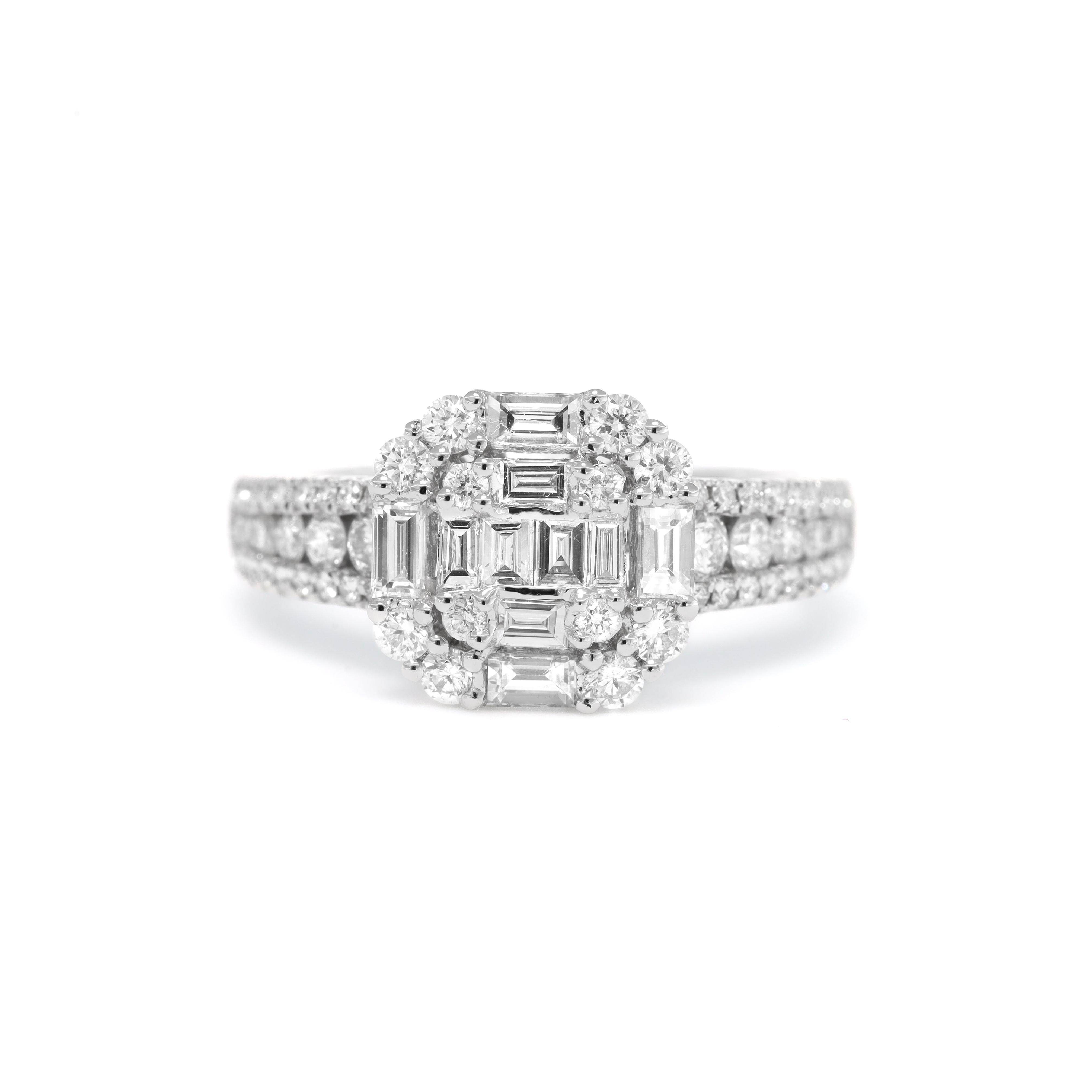 Art Deco-Cocktailring, natürlicher Diamant 1,27 Karat 18KT Weißgold