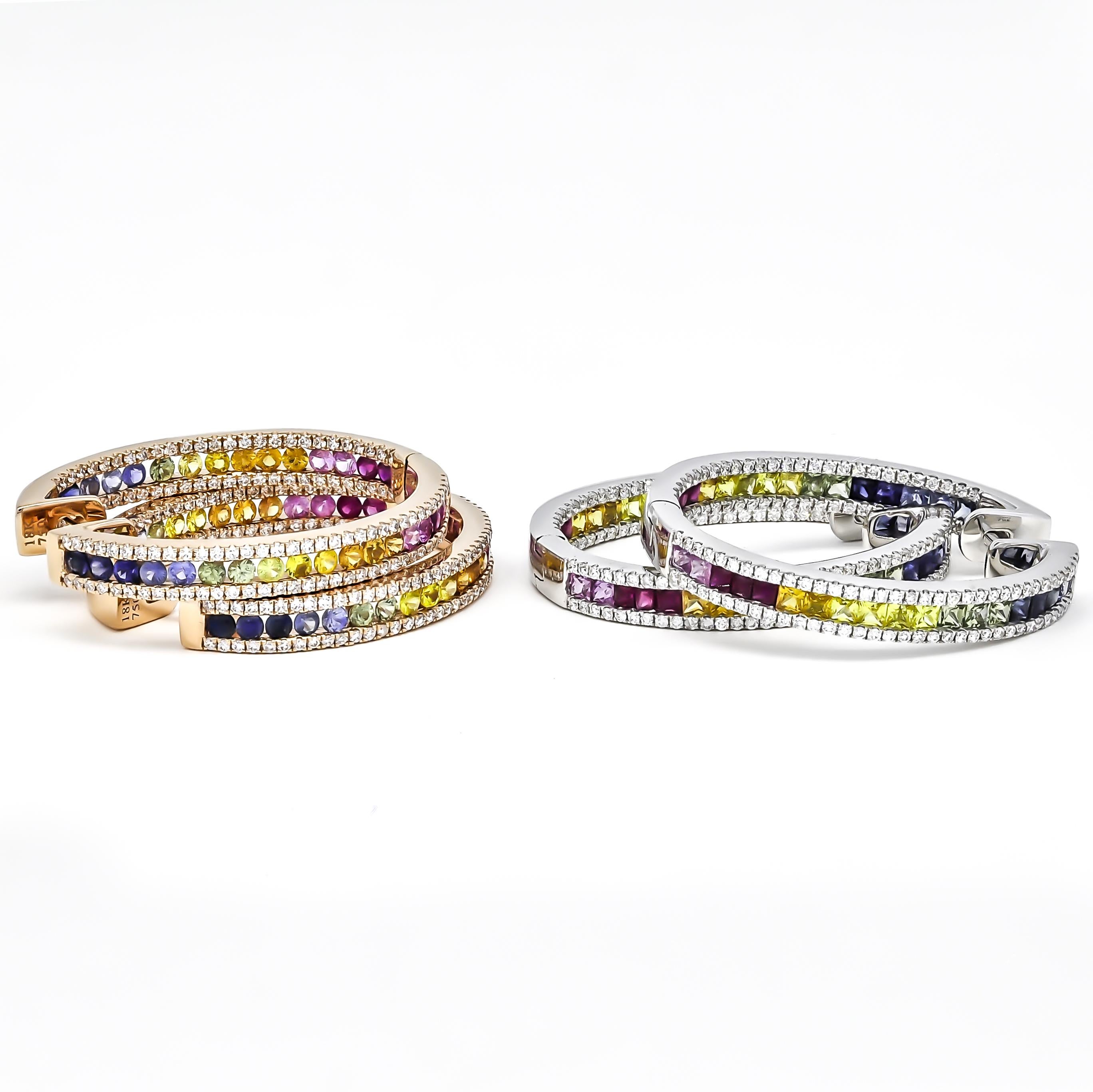 Natural Diamond 1.27 carats Natural Sapphire In and out Hoop Earrings For Sale 1