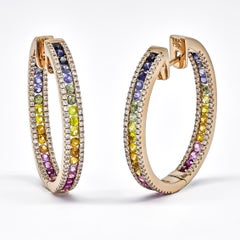 Orecchini a cerchio con diamante naturale 1,27 carati e zaffiro naturale